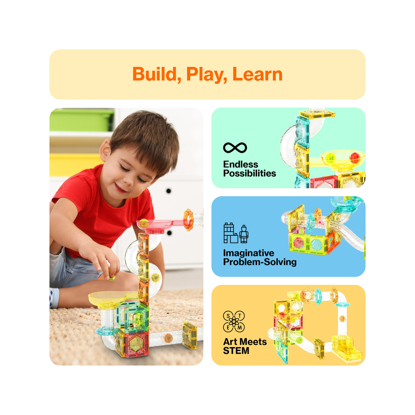 PicassoTiles Travel Sized Marble Run Launcher Building Block Set