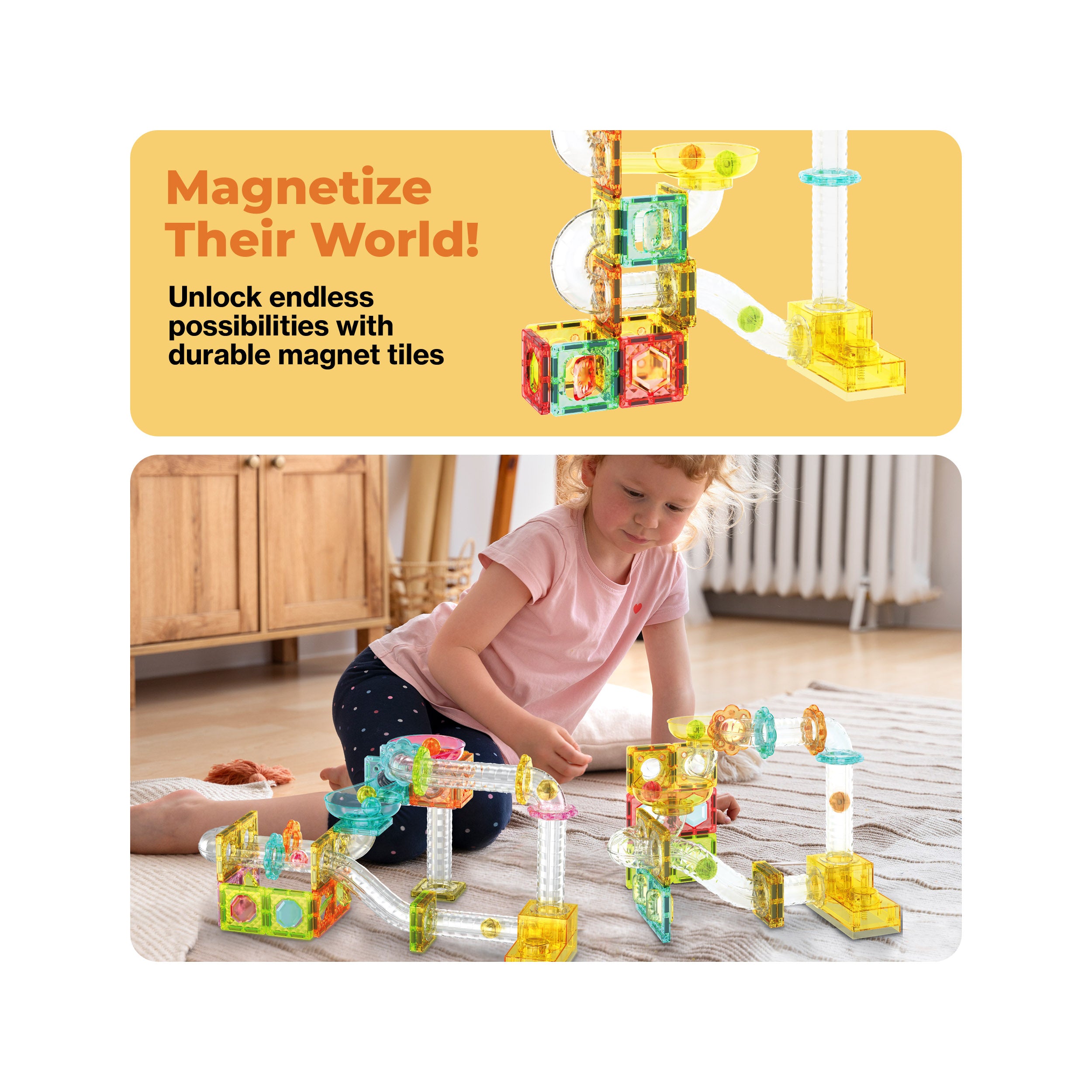 PicassoTiles Travel Sized Marble Run Launcher Building Block Set