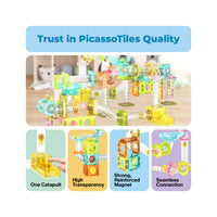 PicassoTiles Travel Sized Marble Run Launcher Building Block Set
