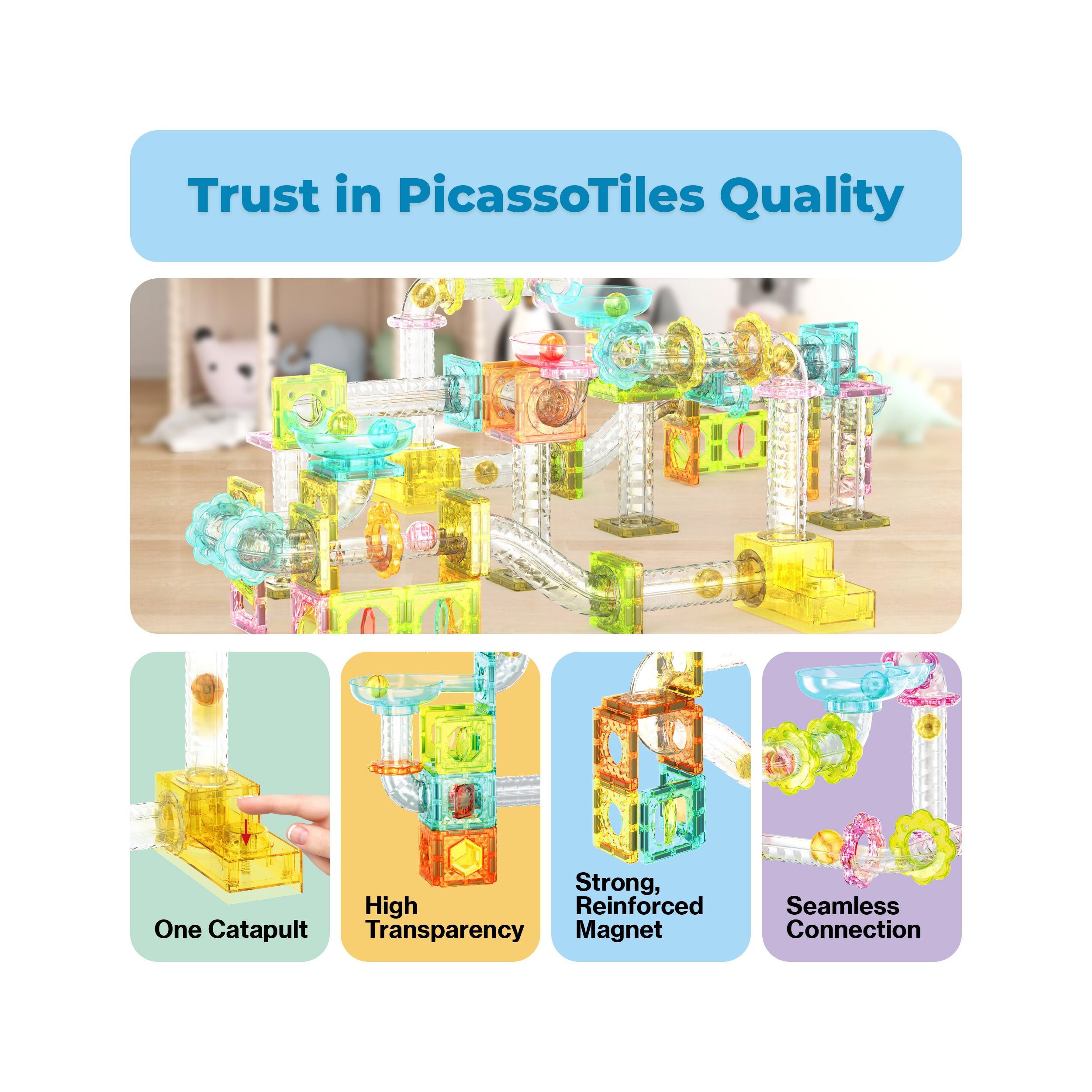 PicassoTiles Travel Sized Marble Run Launcher Building Block Set