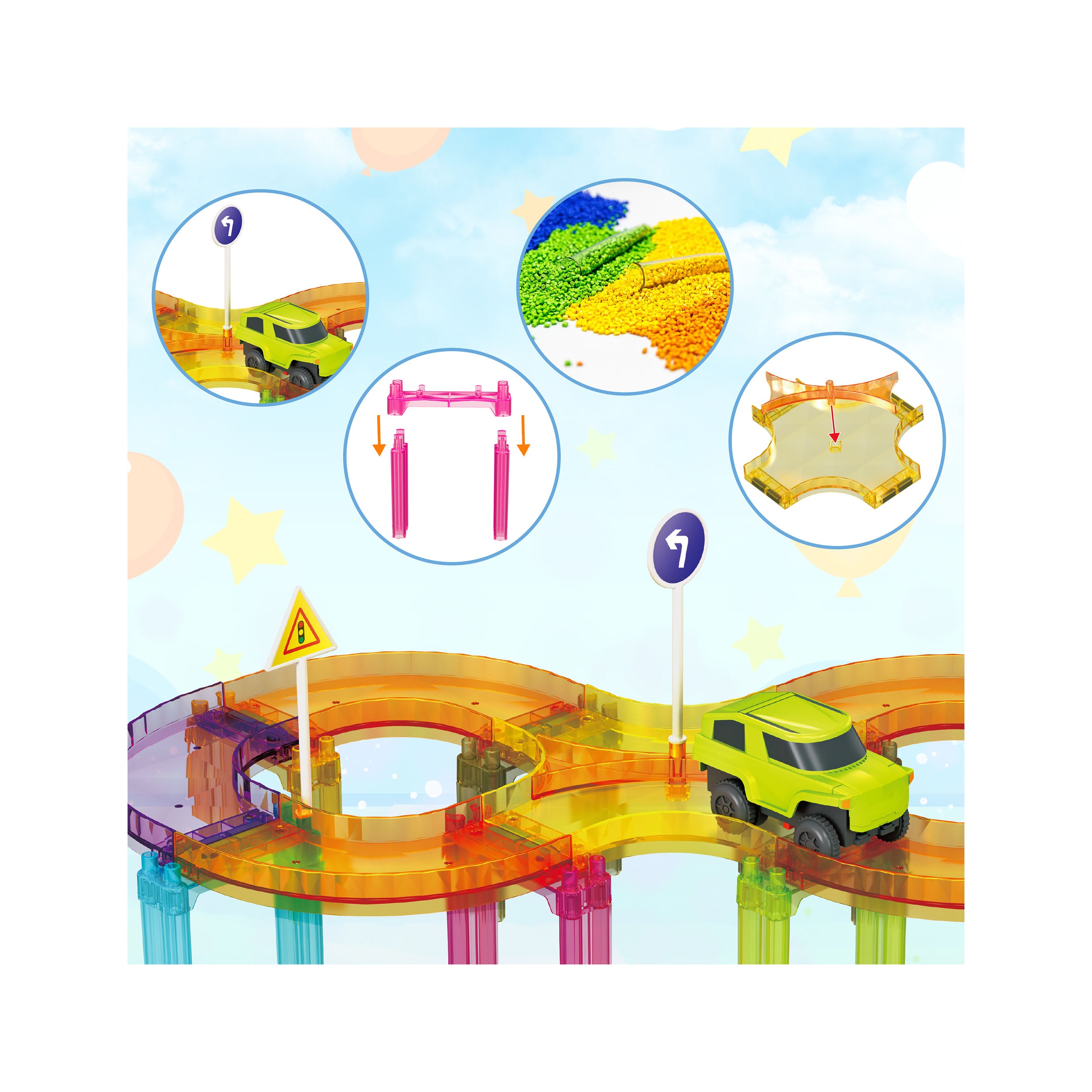 PicassoTiles 40pc Magnetic Tiles Race Track Travel Toy with Car