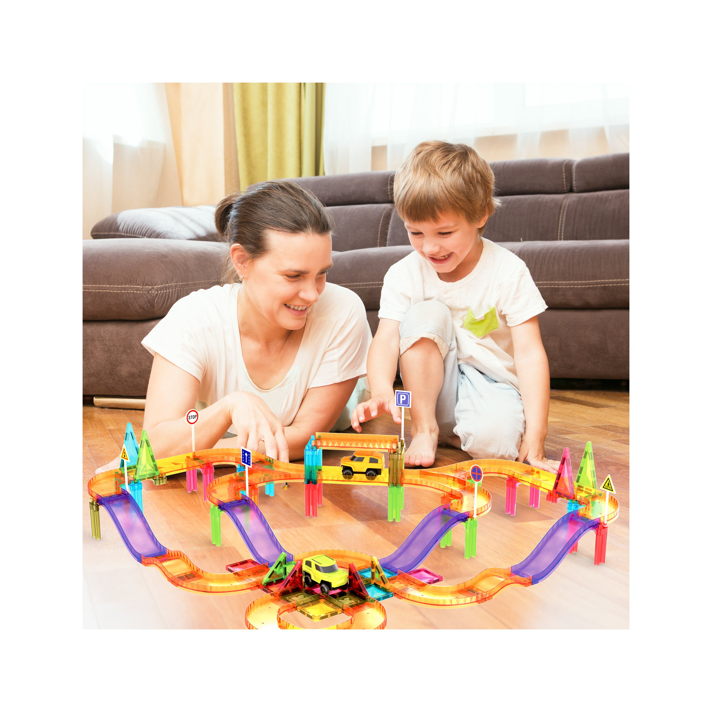 PicassoTiles 60pc Mini Magnetic Tile Race Track Set