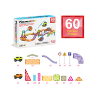 PicassoTiles 60pc Mini Magnetic Tile Race Track Set