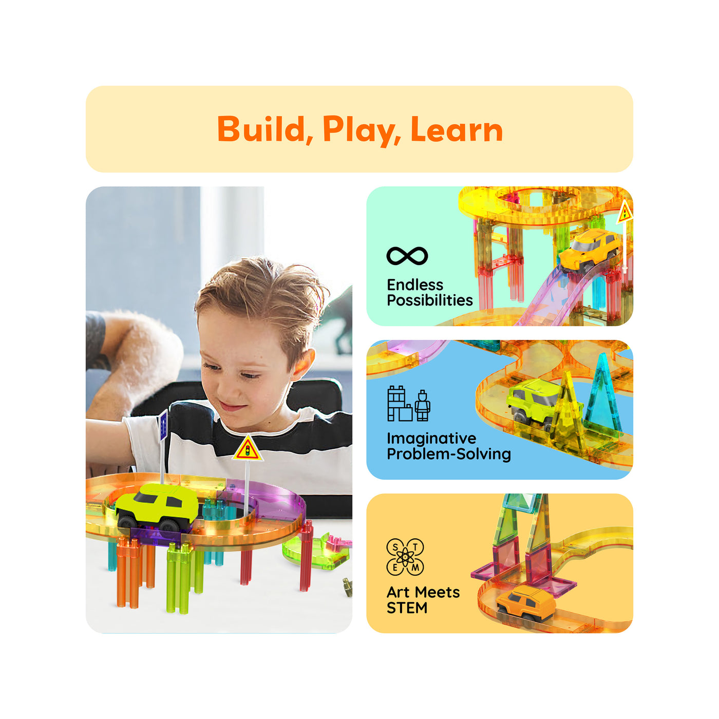 PicassoTiles 60pc Mini Magnetic Tile Race Track Set