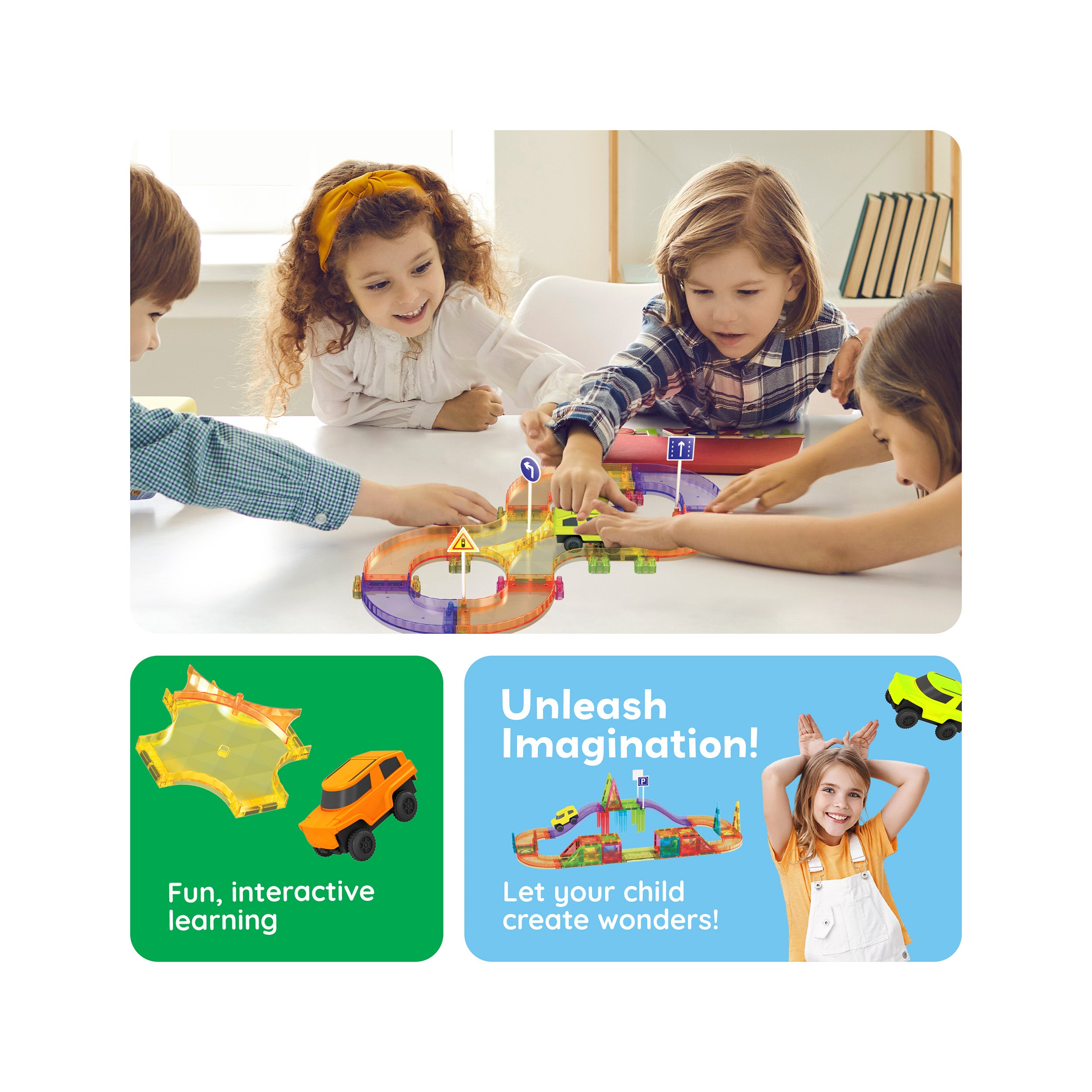 PicassoTiles 60pc Mini Magnetic Tile Race Track Set