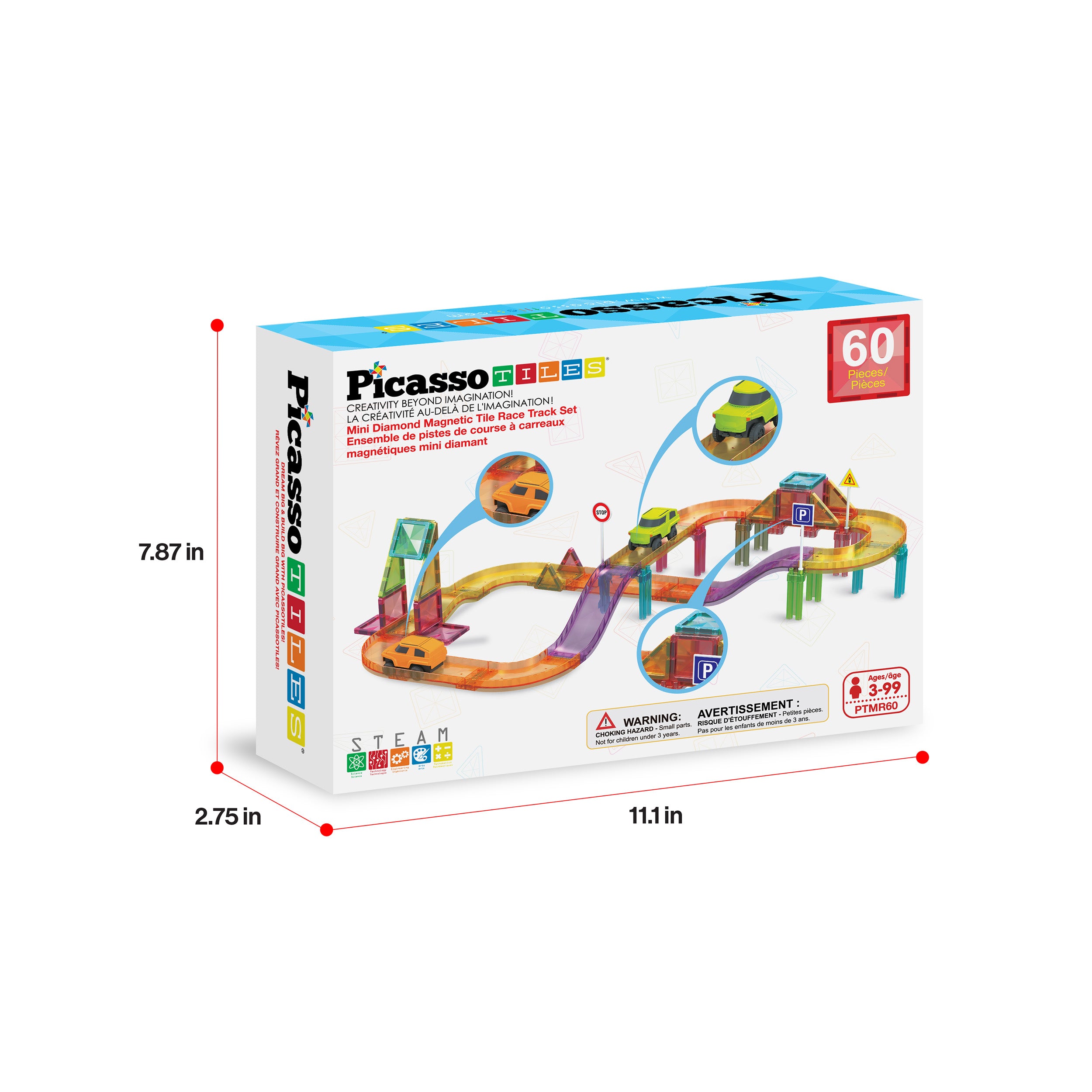 PicassoTiles 60pc Mini Magnetic Tile Race Track Set