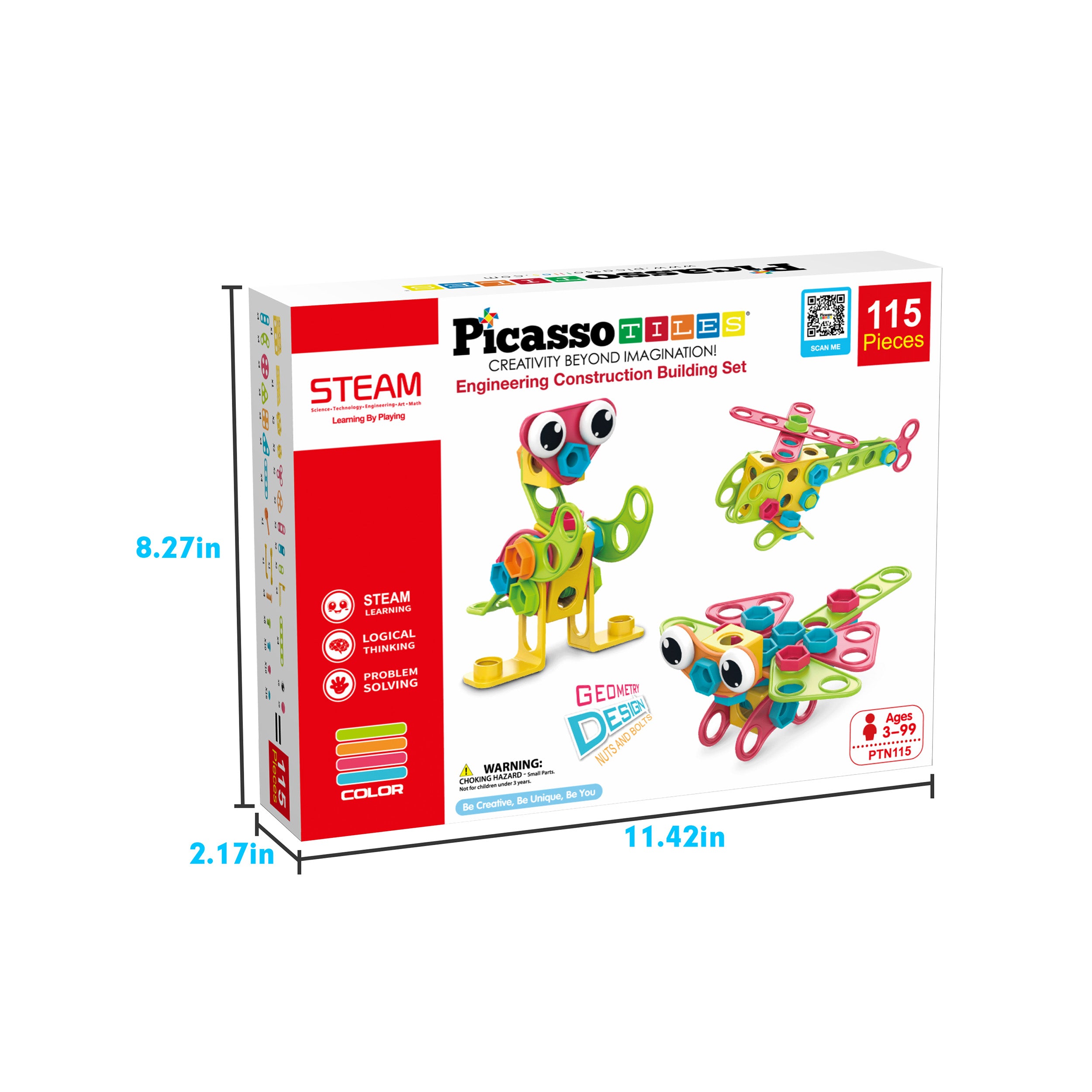 PicassoTiles 115pc Engineering Construction Toy with Hand Tools