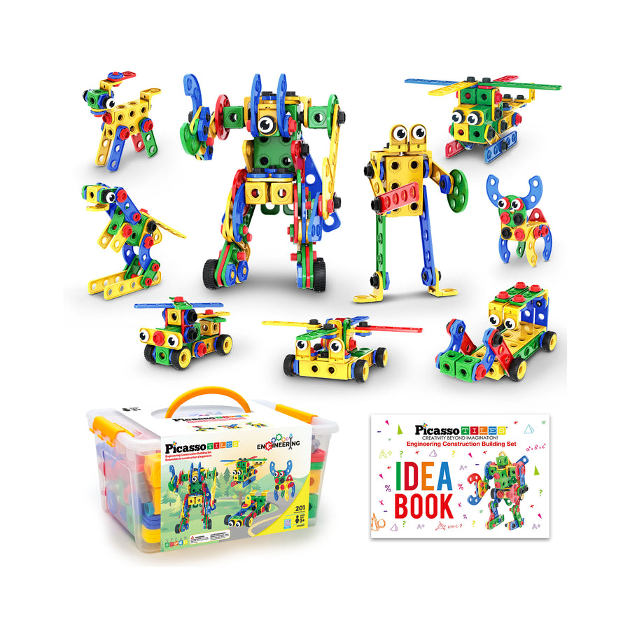 PicassoTiles 201pc Engineering Construction Set with Power Drill