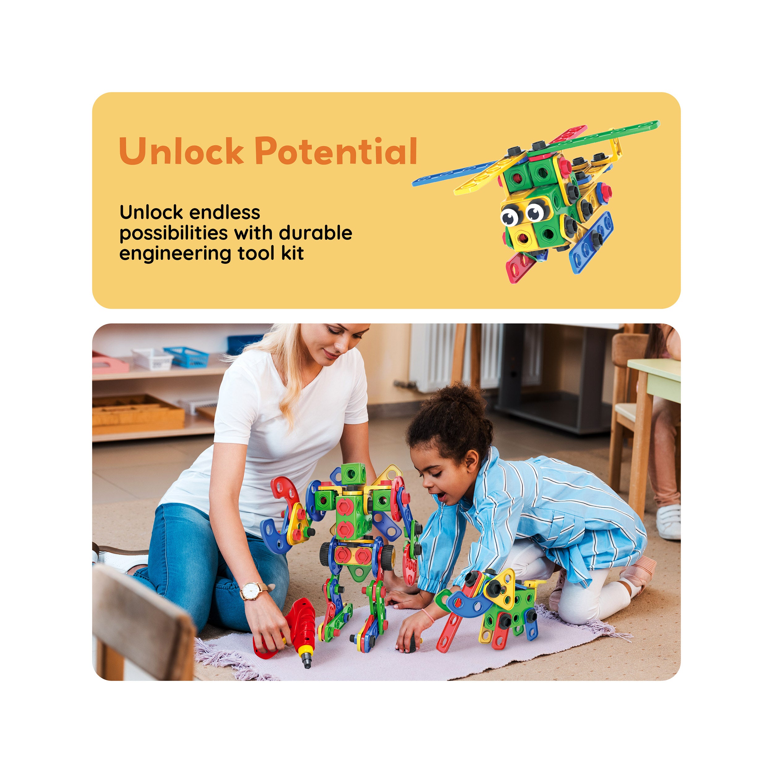 PicassoTiles 201pc Engineering Construction Set with Power Drill