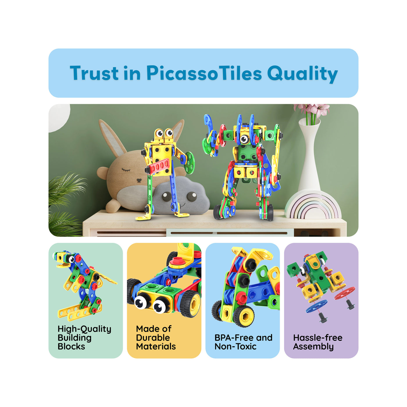 PicassoTiles 201pc Engineering Construction Set with Power Drill