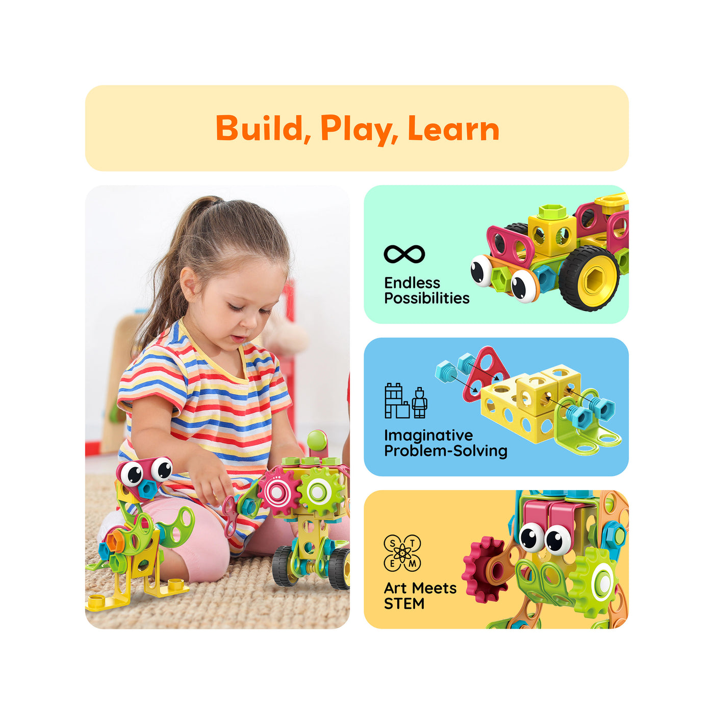PicassoTiles Engineering Construction Set with Toy Power Drill - 250 Pieces