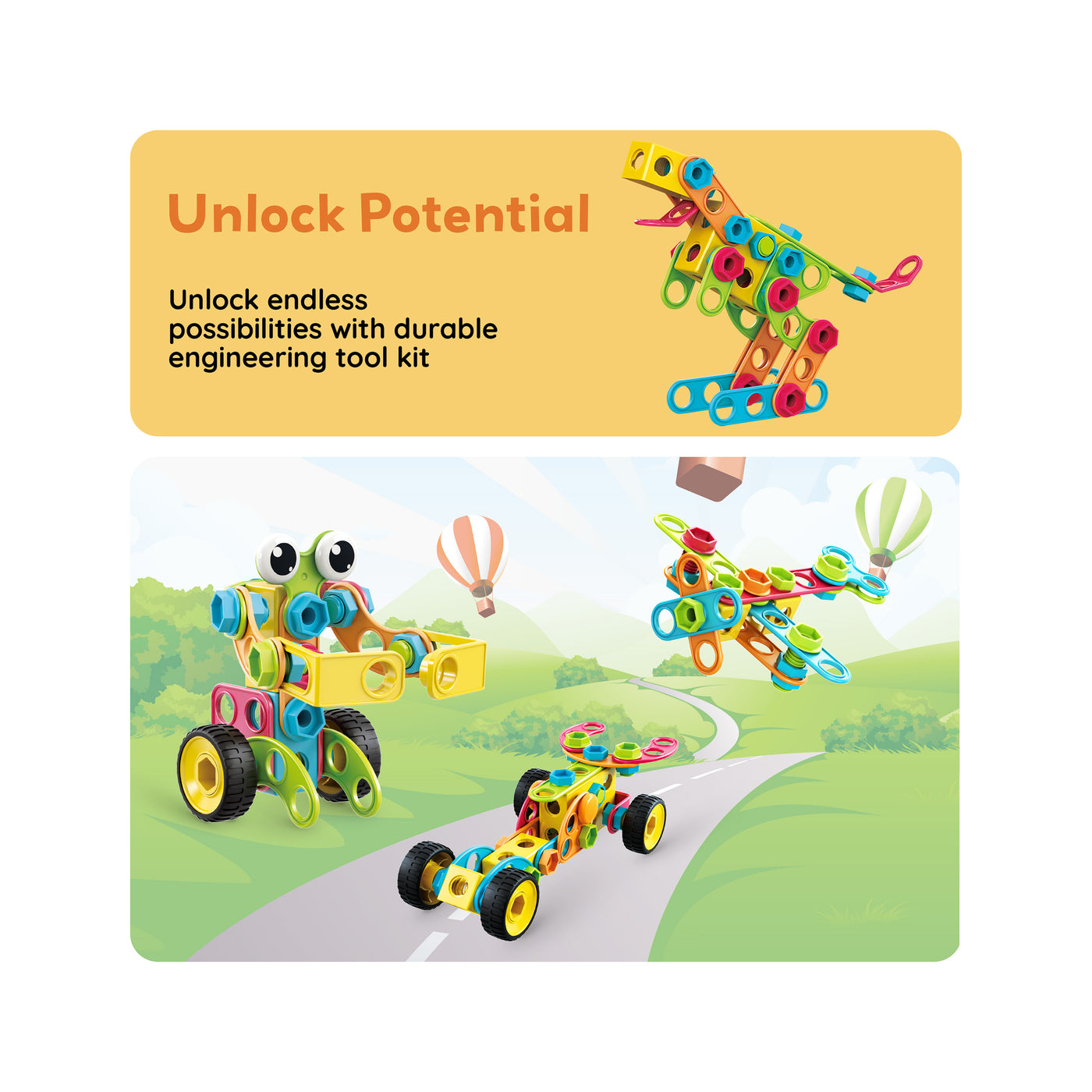 PicassoTiles Engineering Construction Set with Toy Power Drill - 250 Pieces