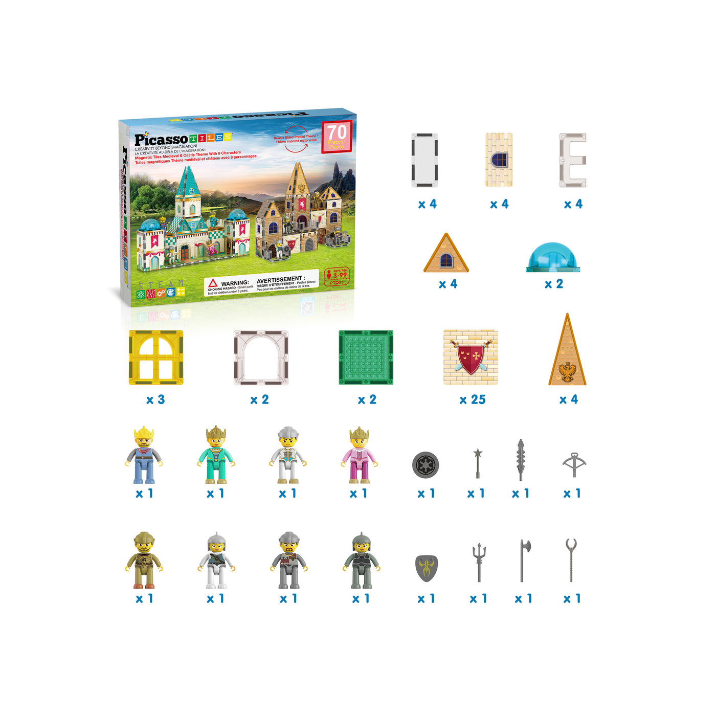 PicassoTiles 2-in-1 Magnetic Tile Castle Themed Adventure Set