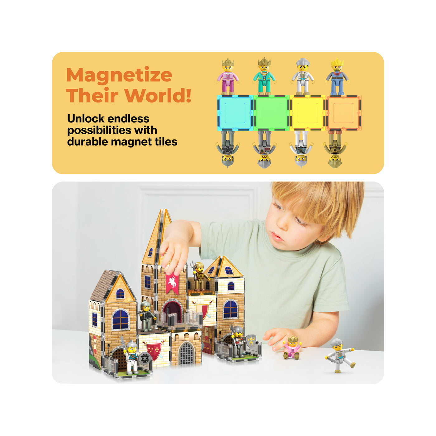 PicassoTiles 2-in-1 Magnetic Tile Castle Themed Adventure Set