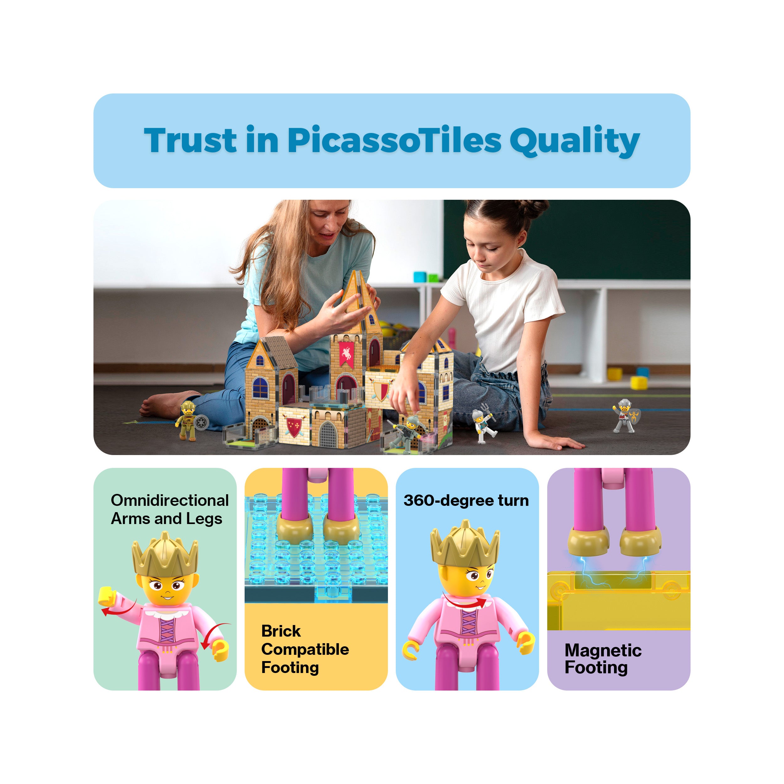 PicassoTiles 2-in-1 Magnetic Tile Castle Themed Adventure Set