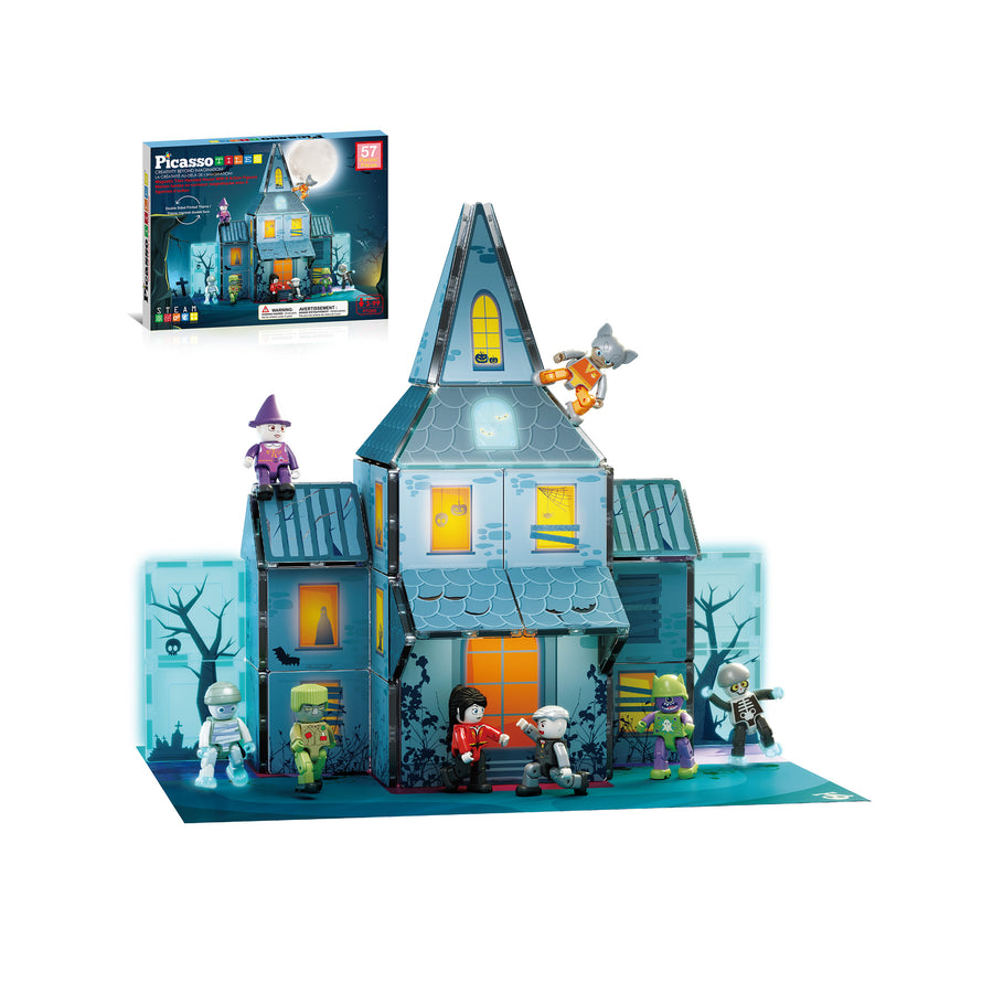 PicassoTiles Haunted House Magnetic Blocks with Spooky Characters