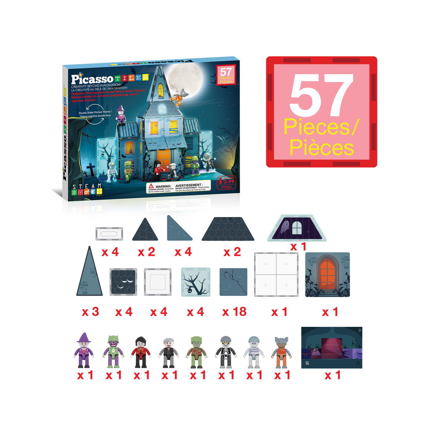 PicassoTiles Magnetic Tile Haunted House Halloween Set