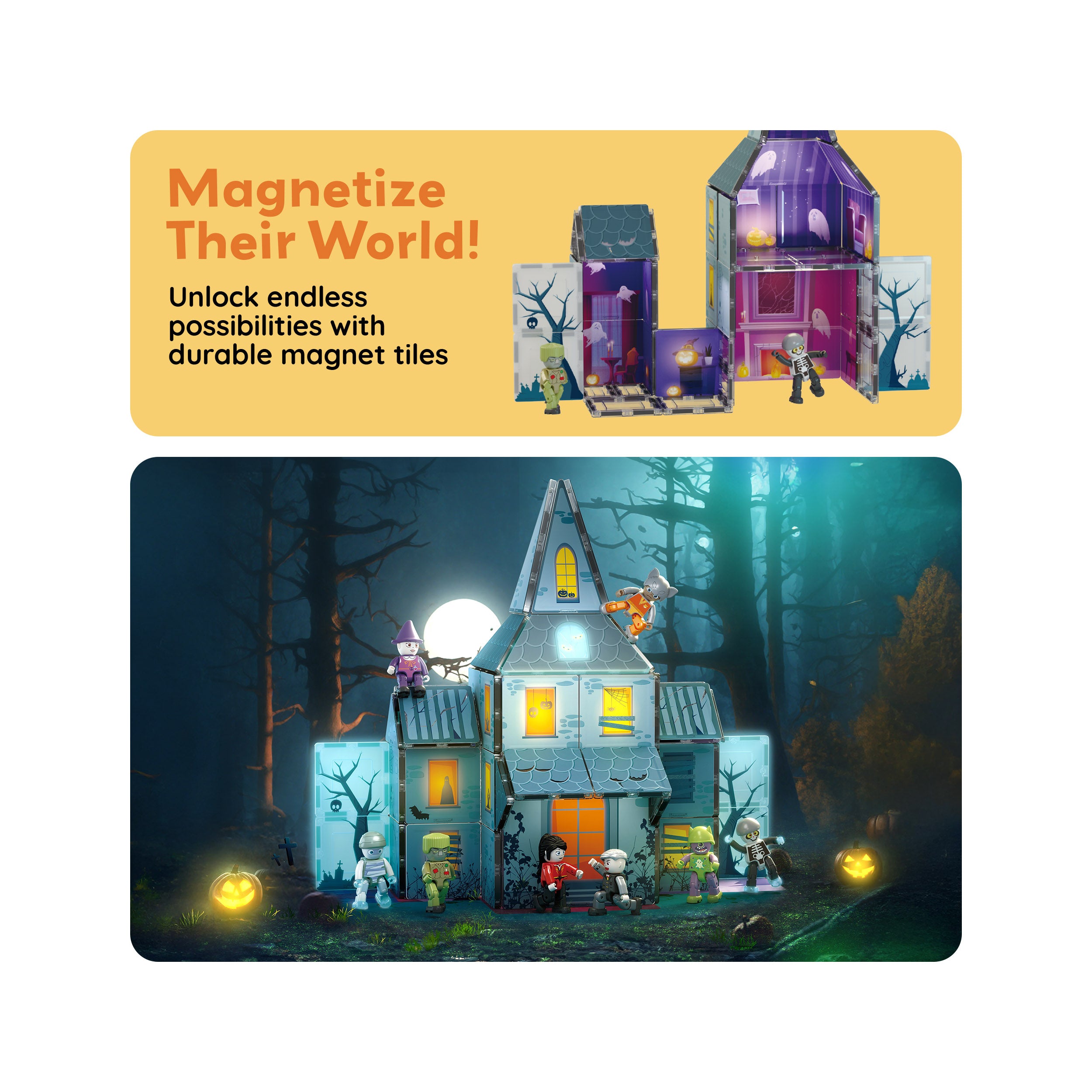 PicassoTiles Magnetic Tile Haunted House Halloween Set