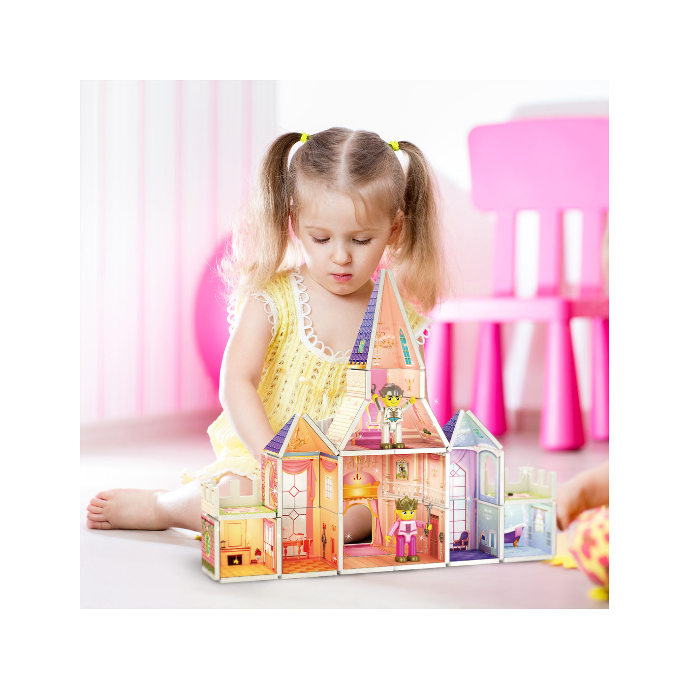 PicassoTiles 60pc Magnetic Tile Princess Castle Set