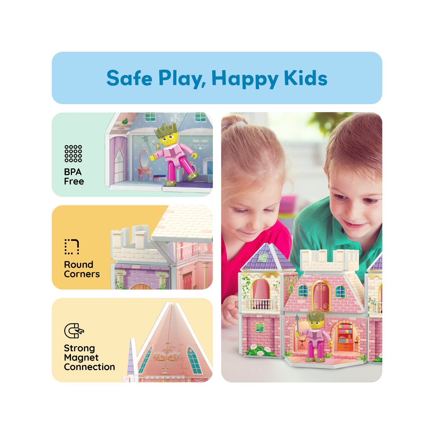 PicassoTiles 60pc Magnetic Tile Princess Castle Set