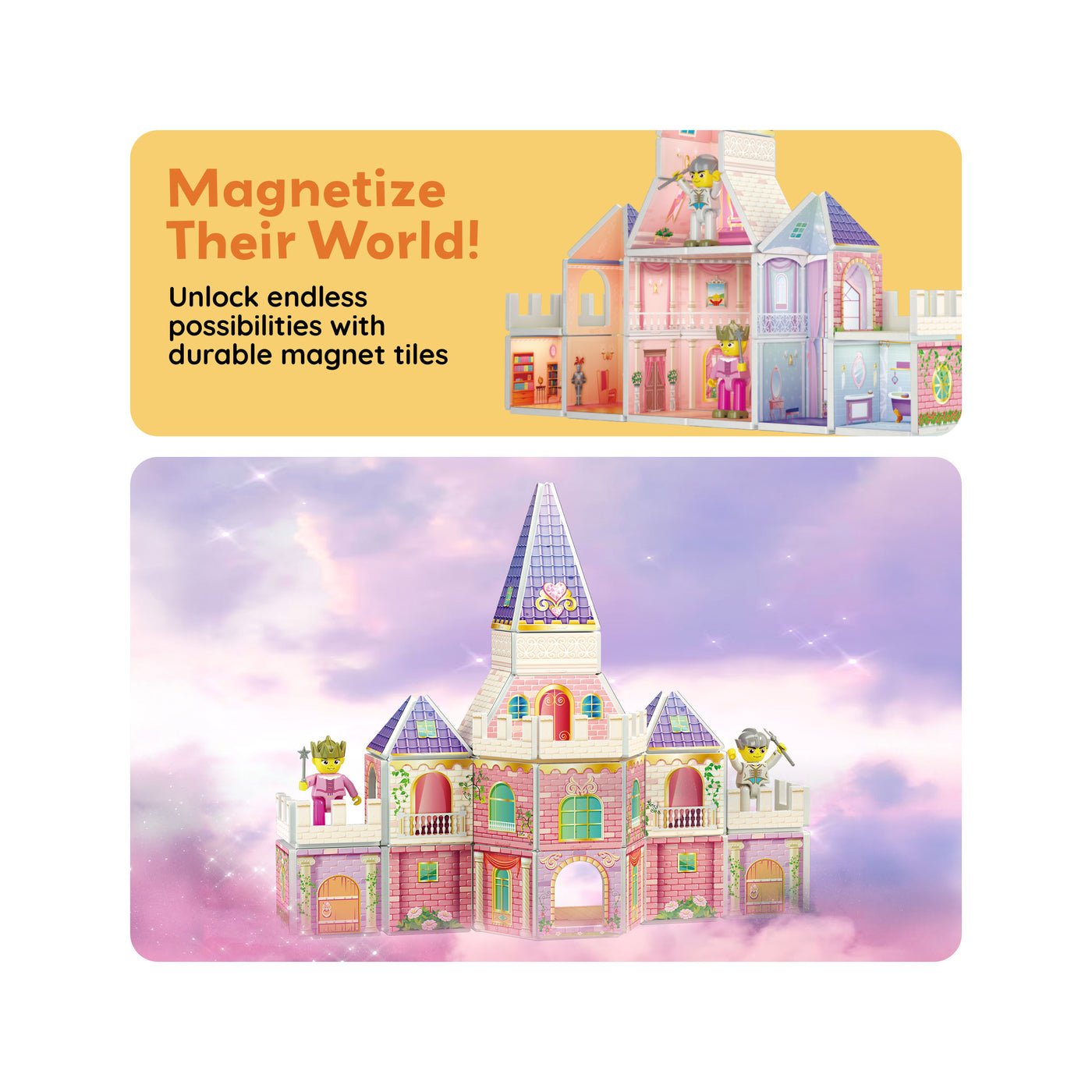 PicassoTiles 60pc Magnetic Tile Princess Castle Set