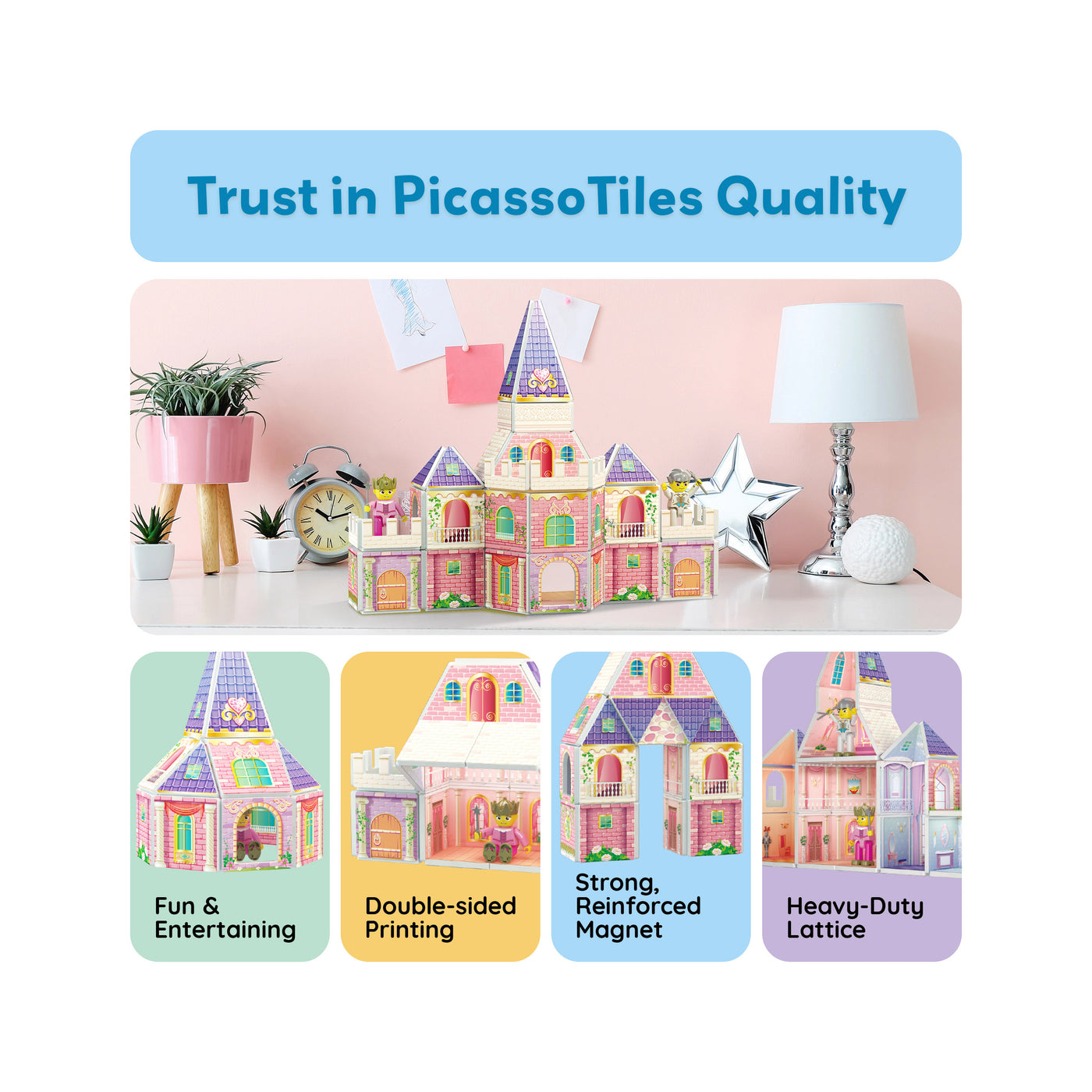 PicassoTiles 60pc Magnetic Tile Princess Castle Set