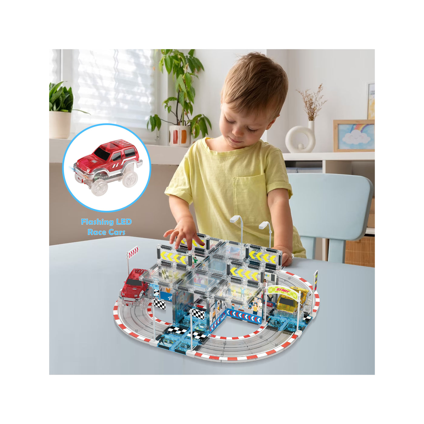 PicassoTiles Magnetic Racetrack Stadium Construction with trucks and accessories