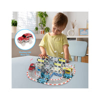 PicassoTiles Magnetic Racetrack Stadium Construction with trucks and accessories