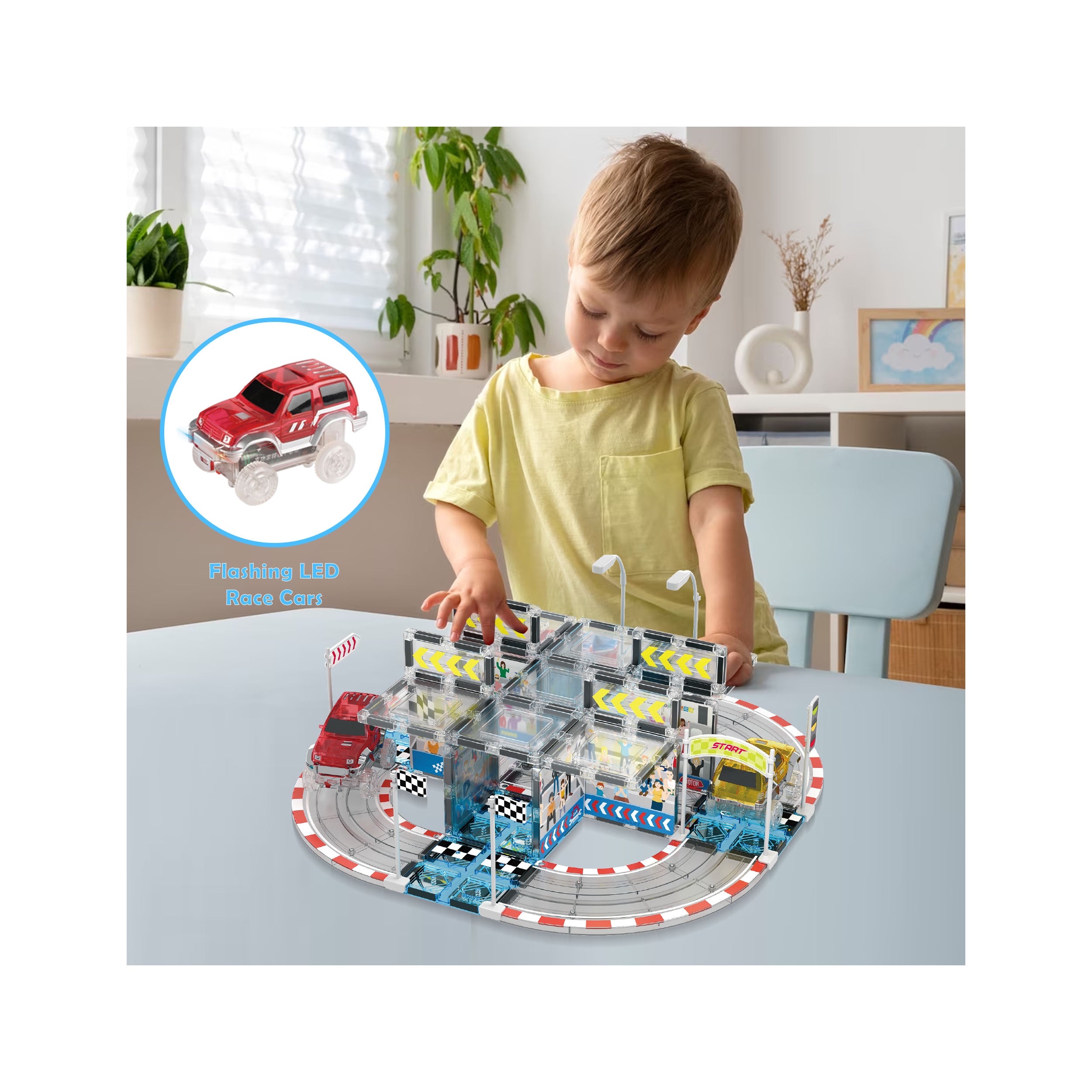 PicassoTiles Magnetic Racetrack Stadium Construction with trucks and accessories