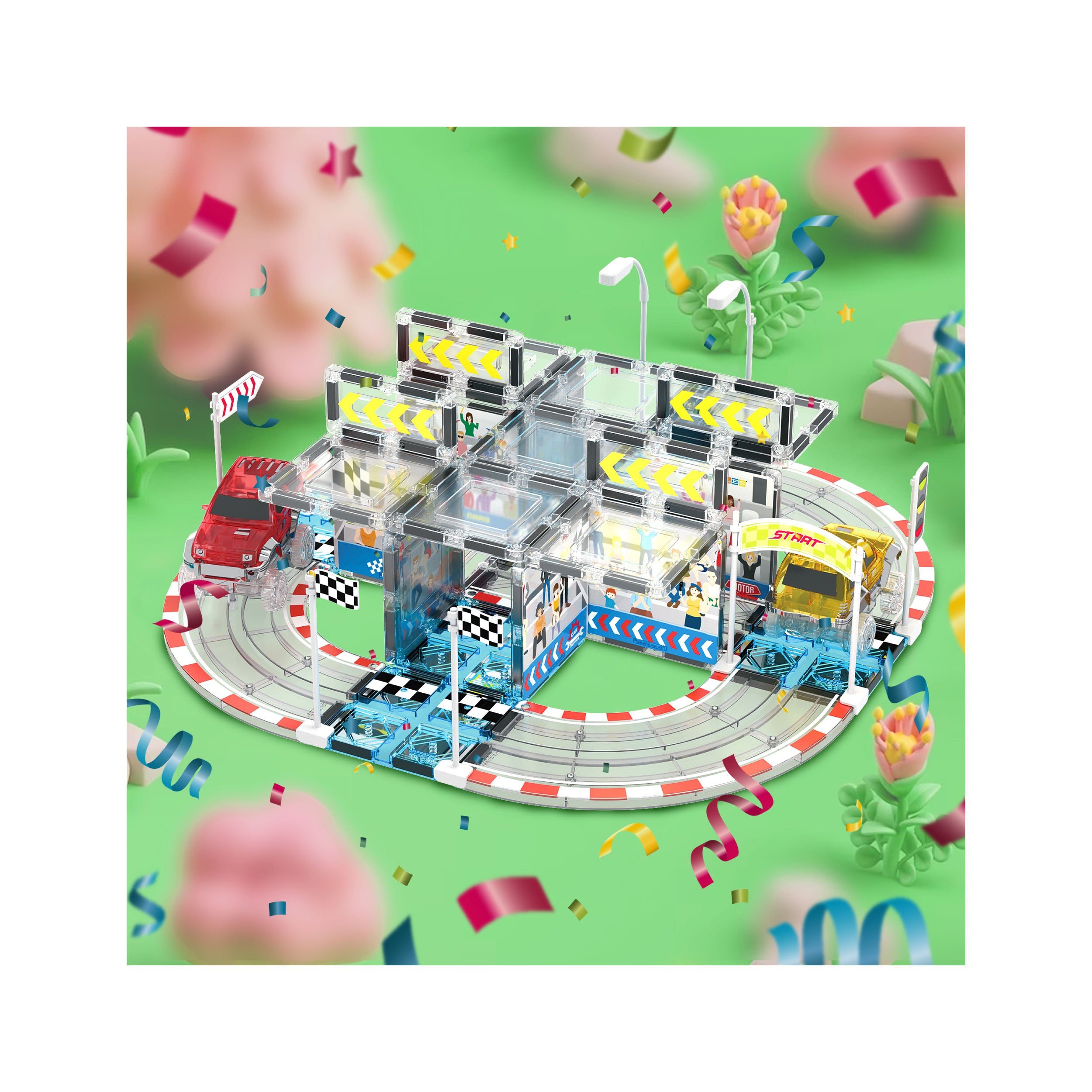 PicassoTiles Magnetic Racetrack Stadium Construction with