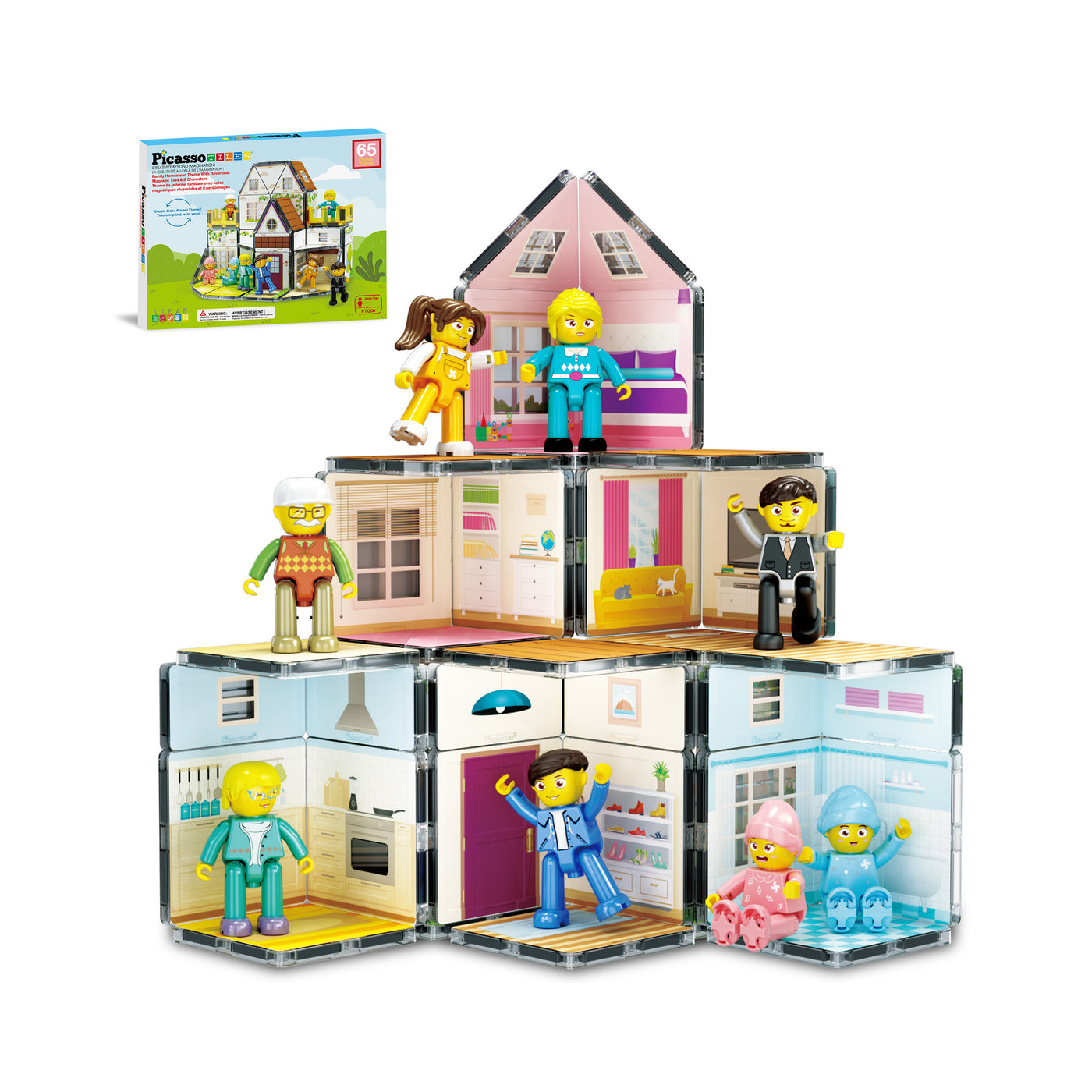 PicassoTiles Magnetic Tiles Family Doll House Set