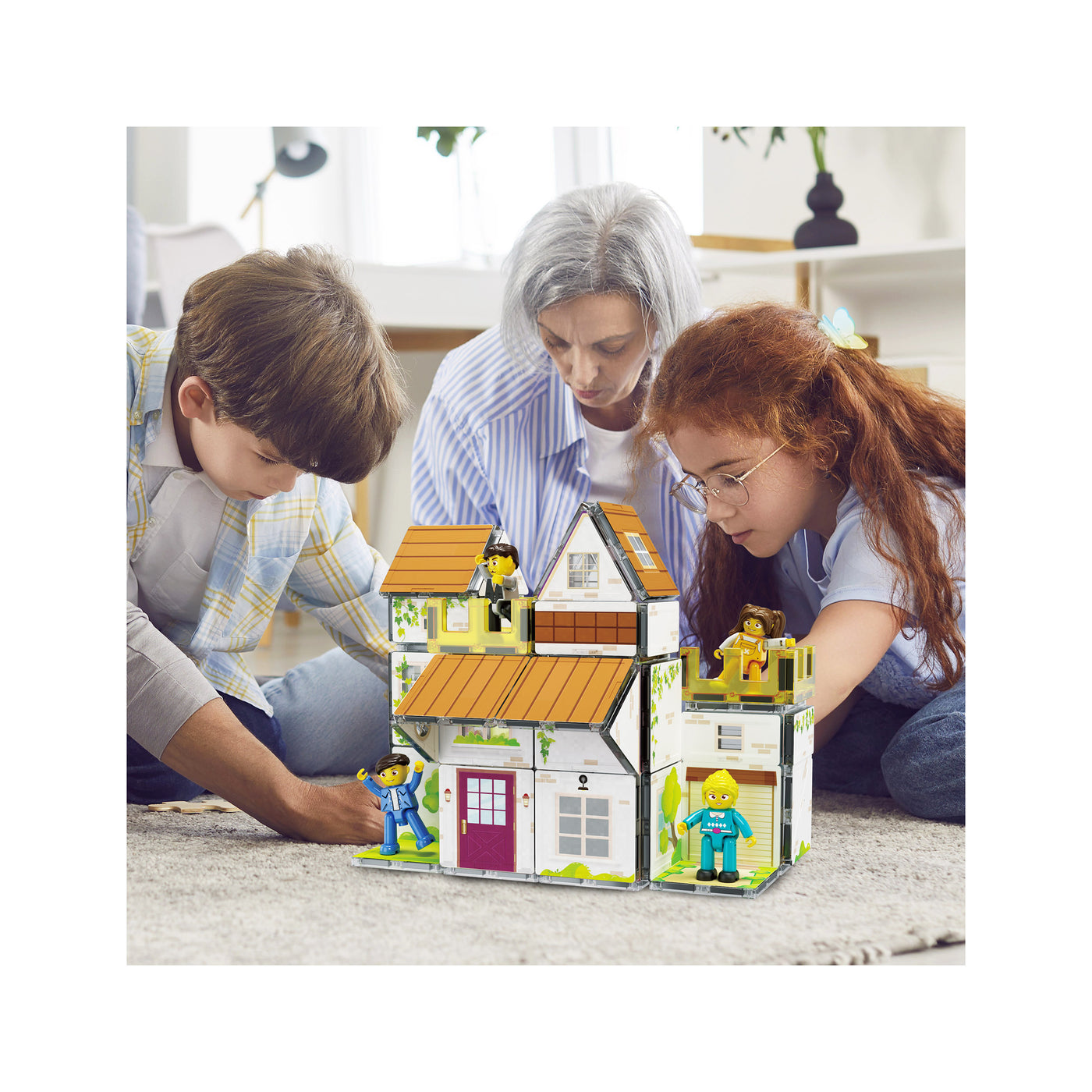 PicassoTiles Magnetic Tiles Family Doll House Set