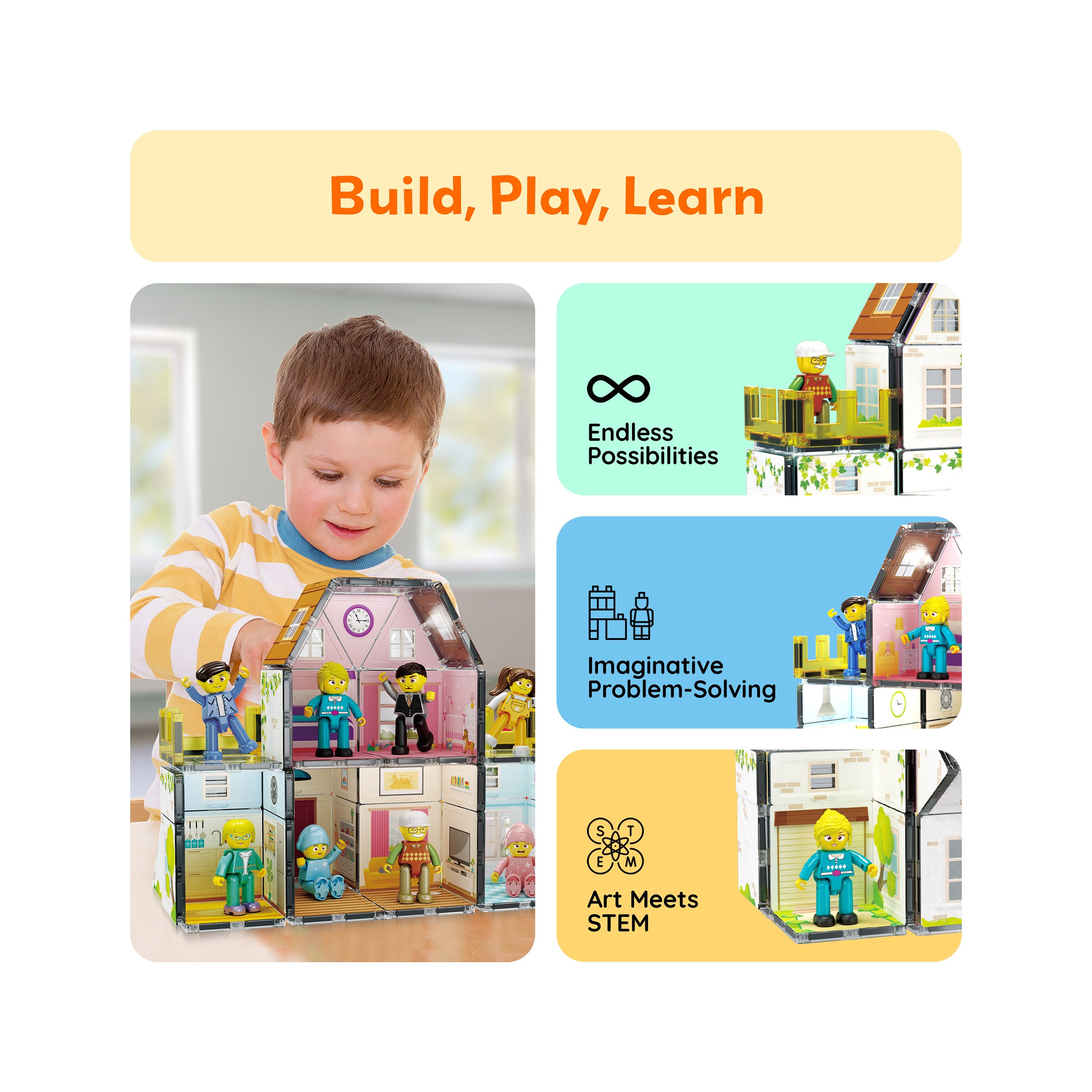 K606 World Family PLAYSET 英才教育教材 PicassoTiles Magnetic Tiles Family Doll House Set