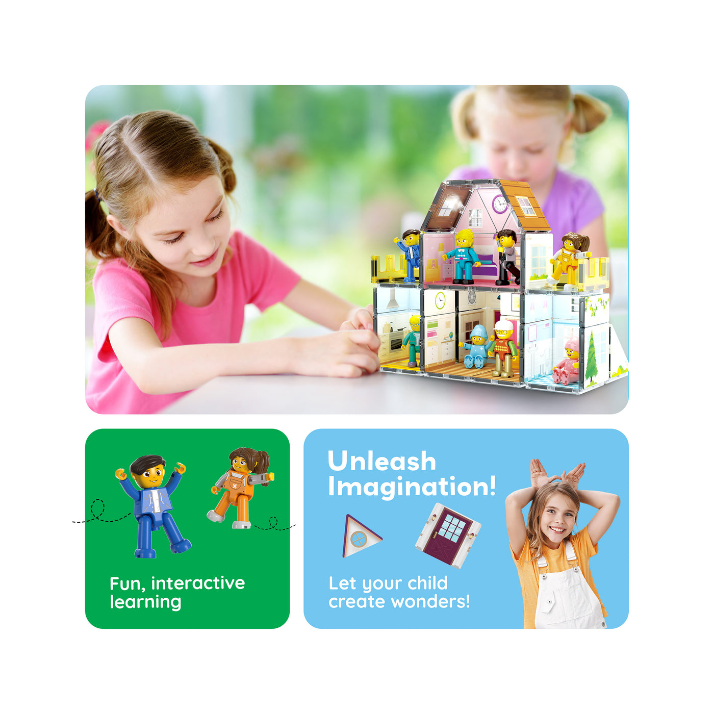 PicassoTiles Magnetic Tiles Family Doll House Set