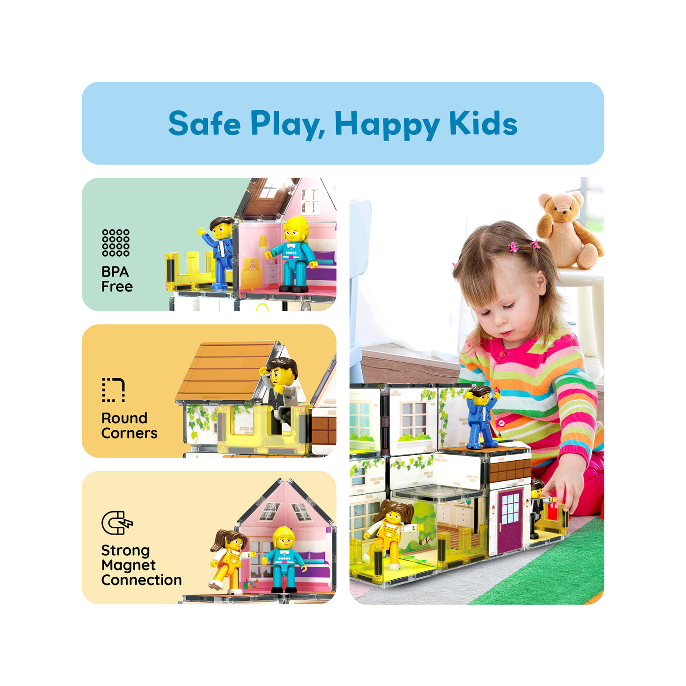 PicassoTiles Magnetic Tiles Family Doll House Set