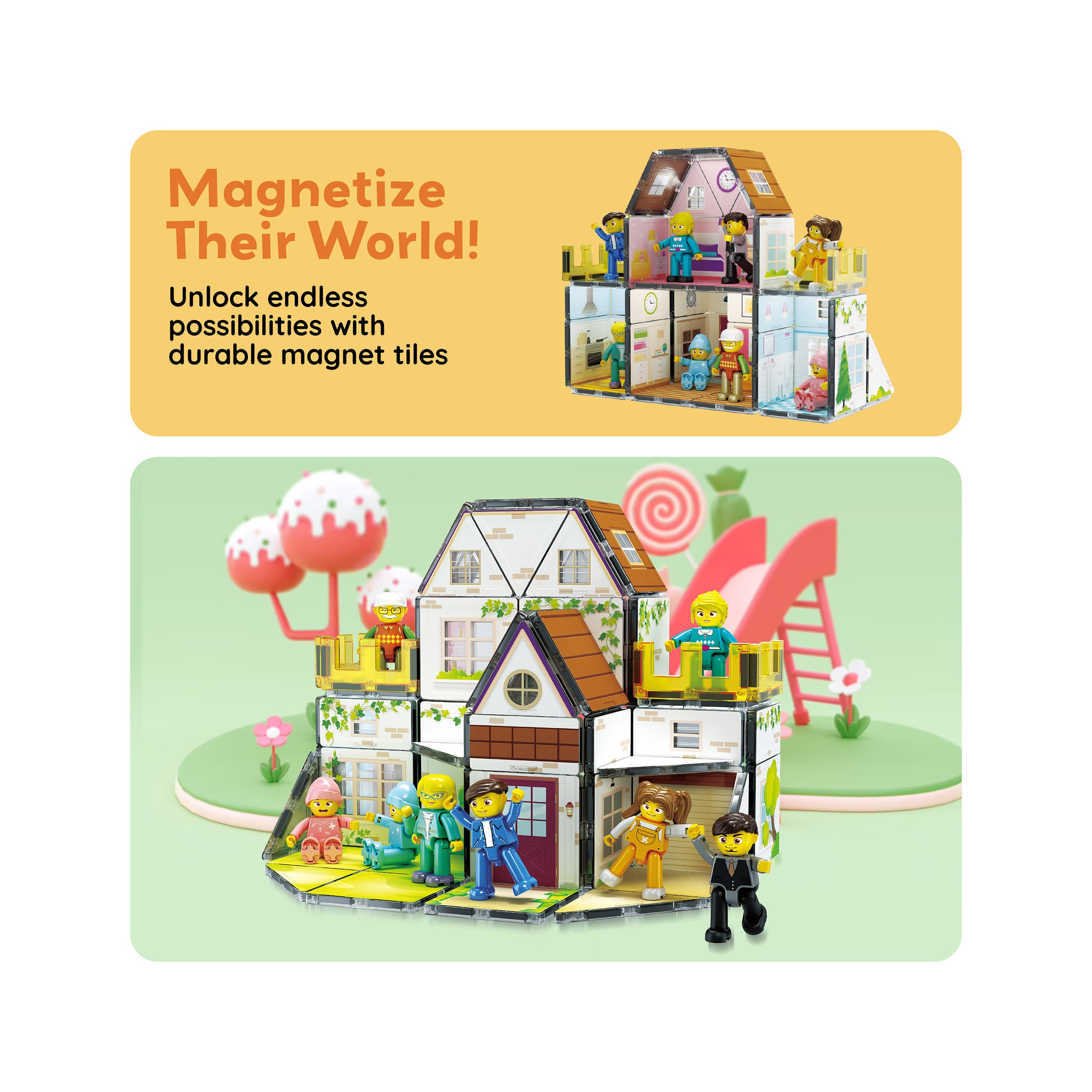 PicassoTiles Magnetic Tiles Family Doll House Set