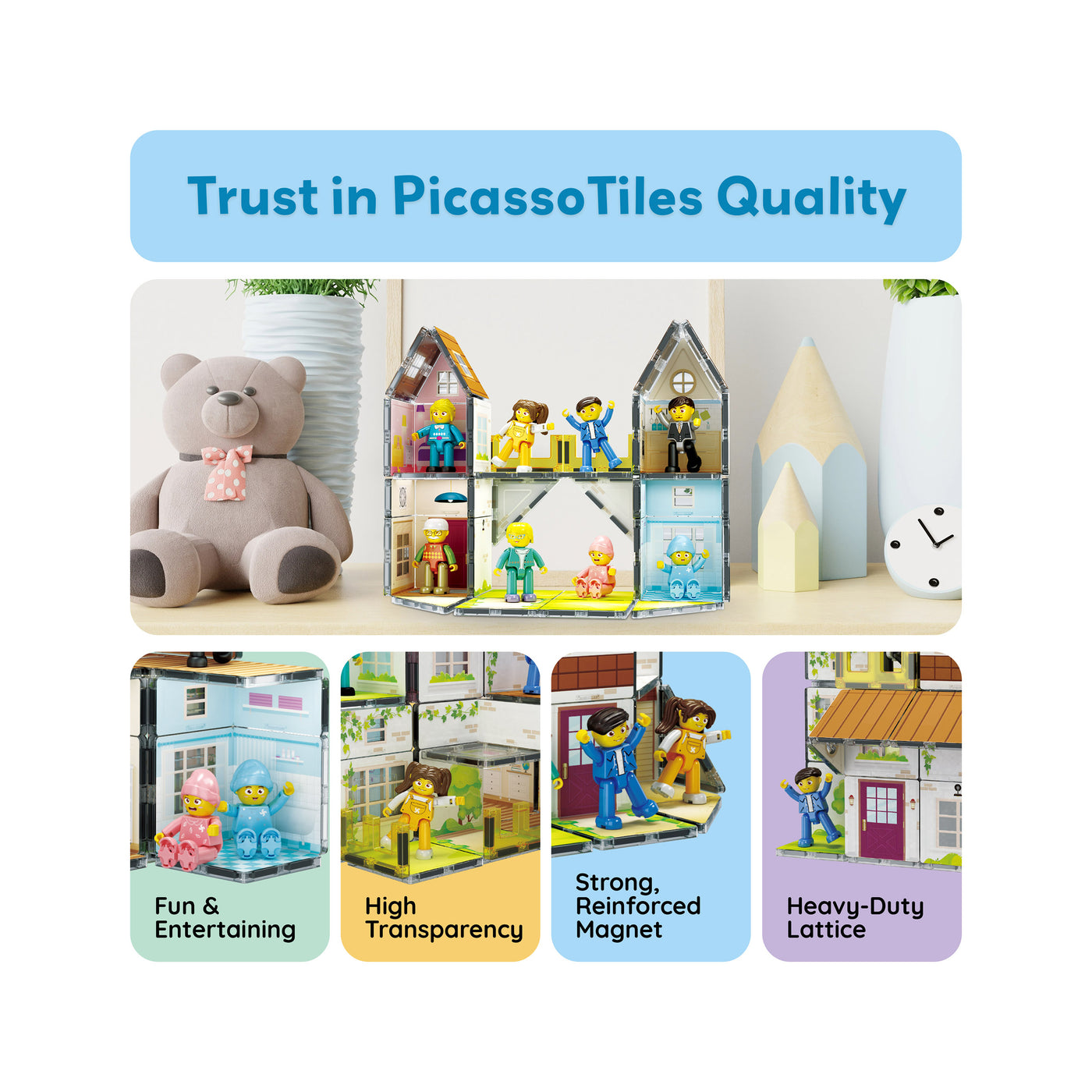 PicassoTiles Magnetic Tiles Family Doll House Set