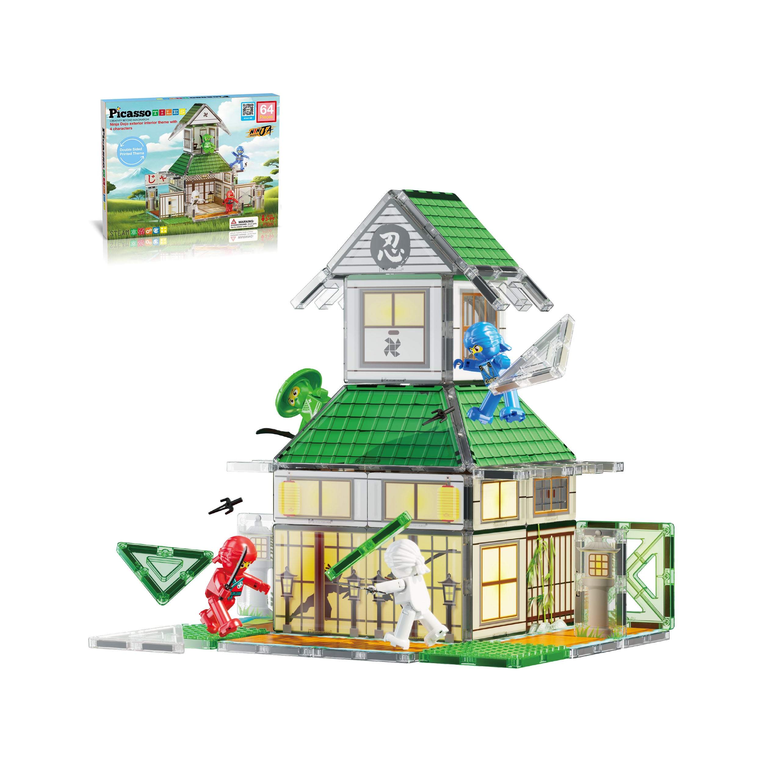 PicassoTiles Magnetic Tile Ninja Dojo Martial Arts Adventure Set