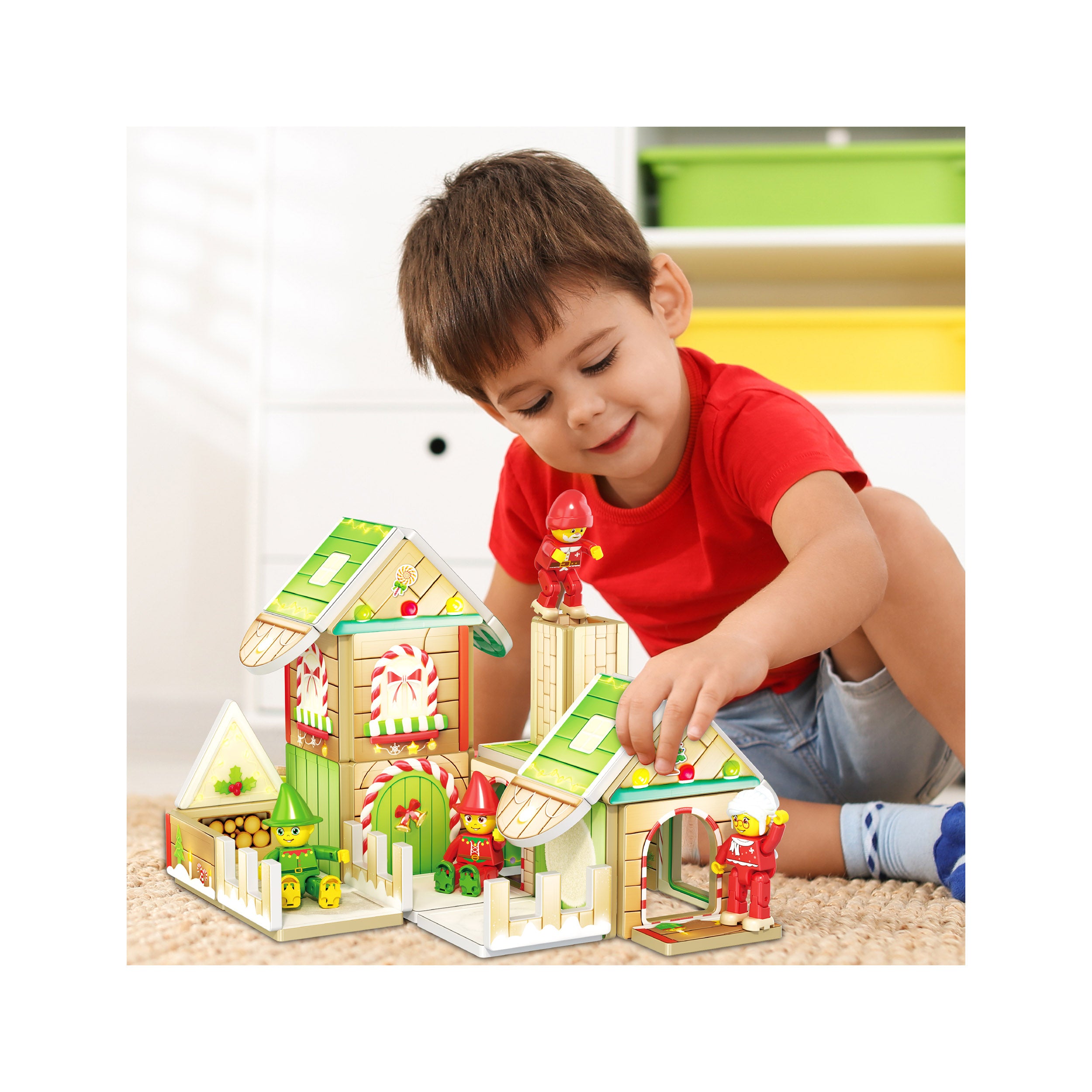 PicassoTiles Magnetic Tiles Christmas Cottage Set with Character Actio