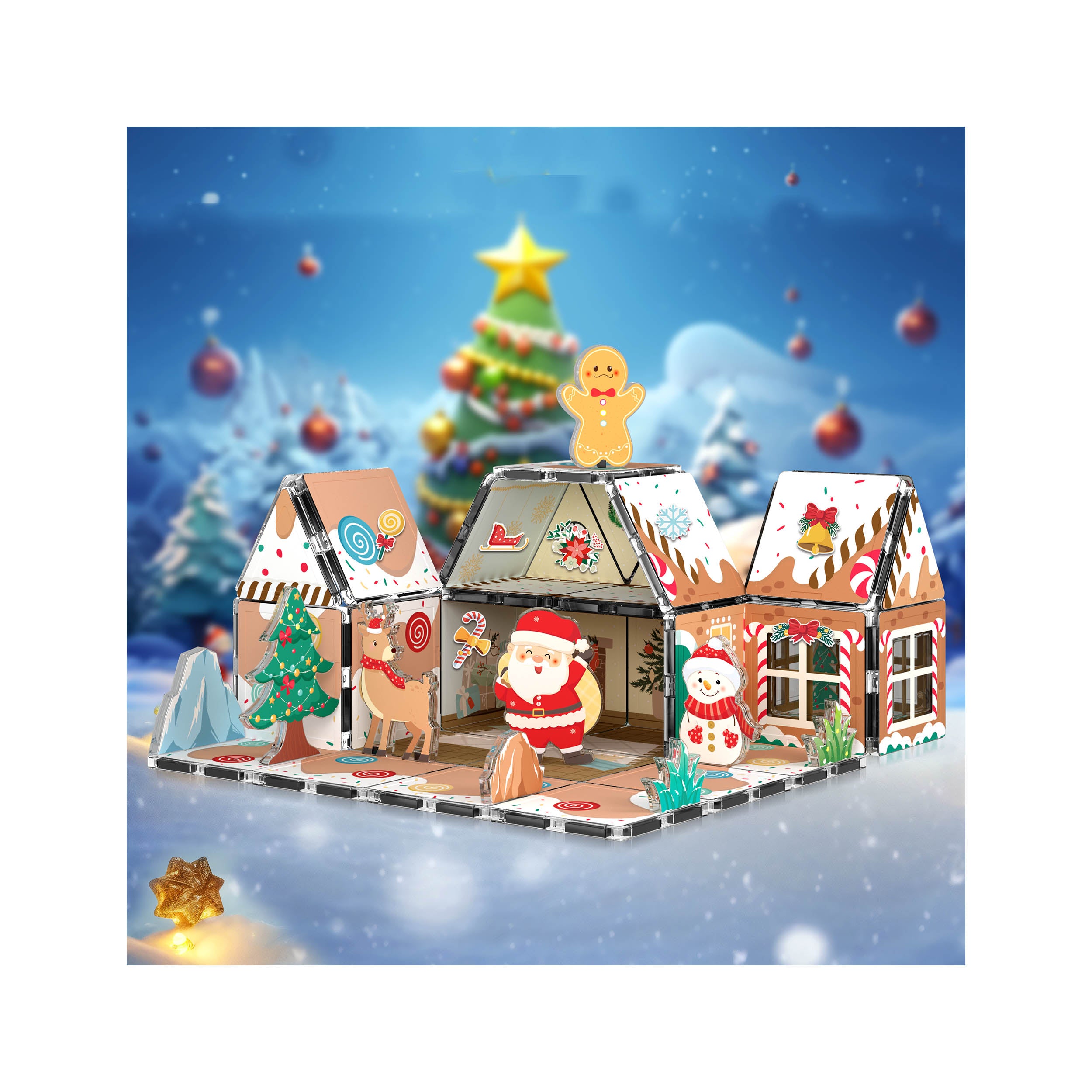 PicassoTiles Magnetic Gingerbread House Building Set - 46 Pieces