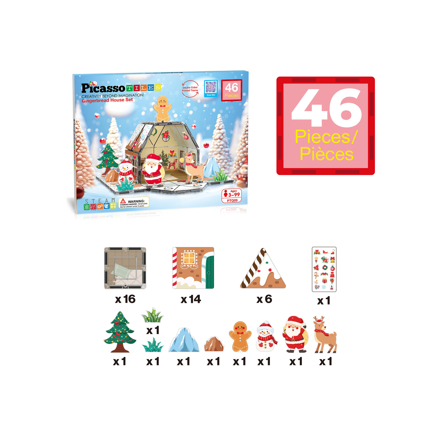 PicassoTiles Magnetic Tile Gingerbread House Holiday Set