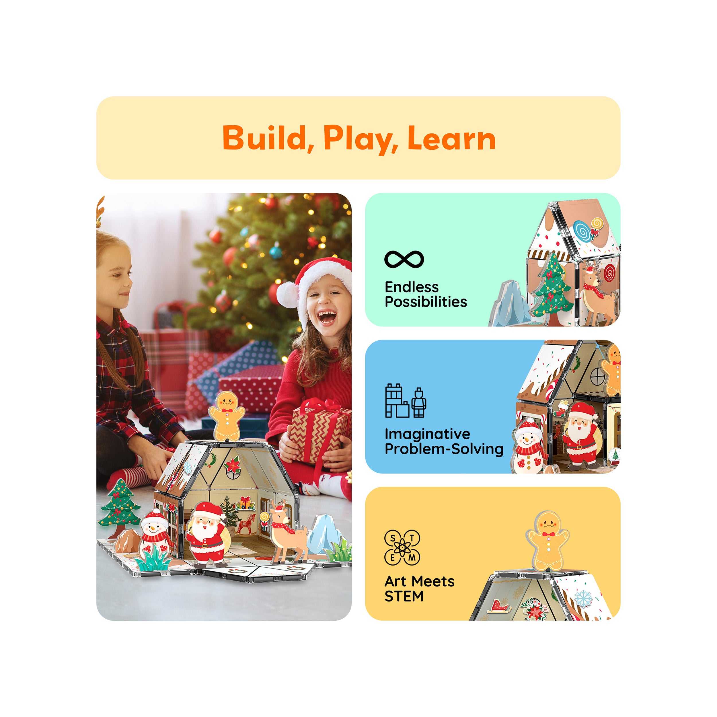 PicassoTiles Magnetic Tile Gingerbread House Holiday Set