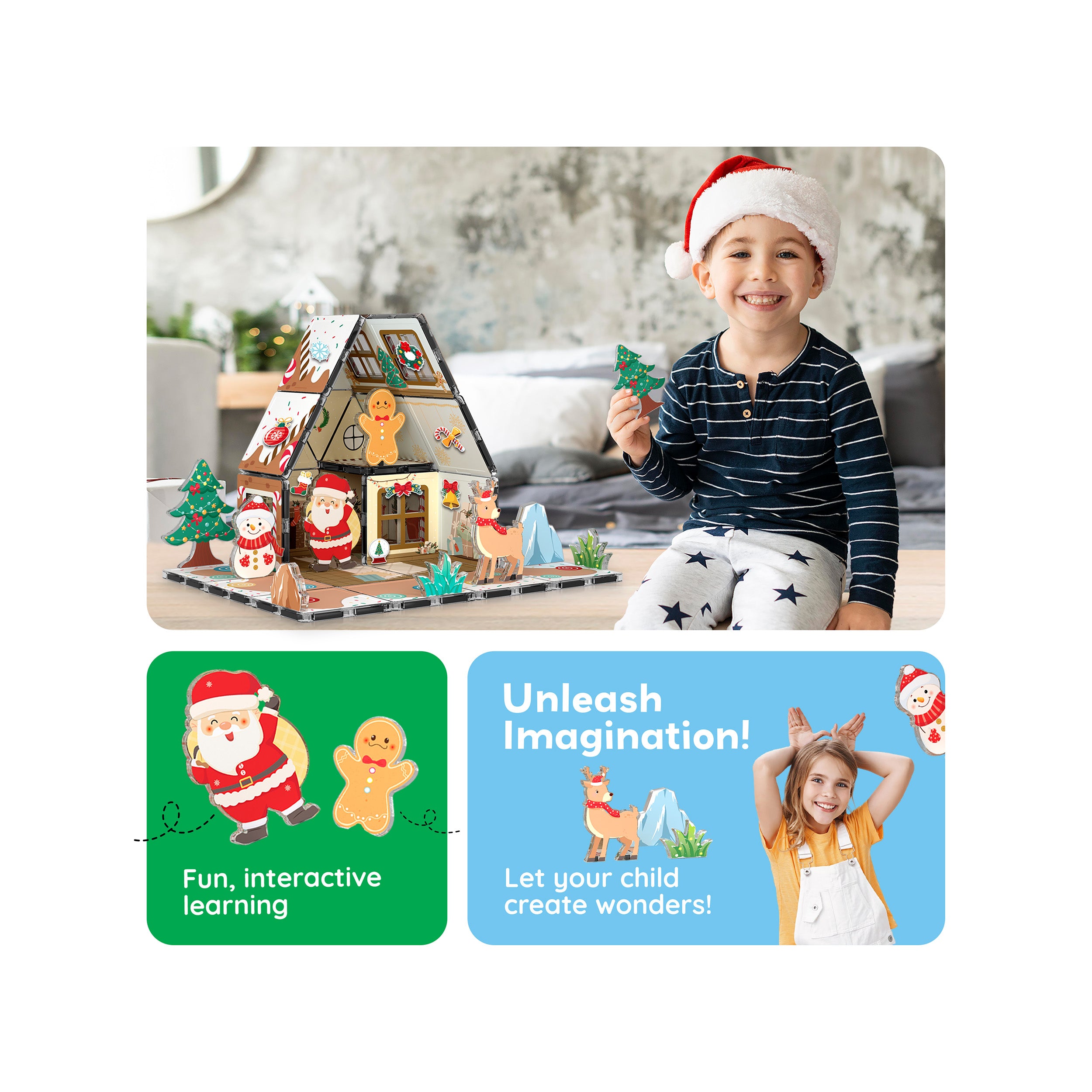PicassoTiles Magnetic Tile Gingerbread House Holiday Set