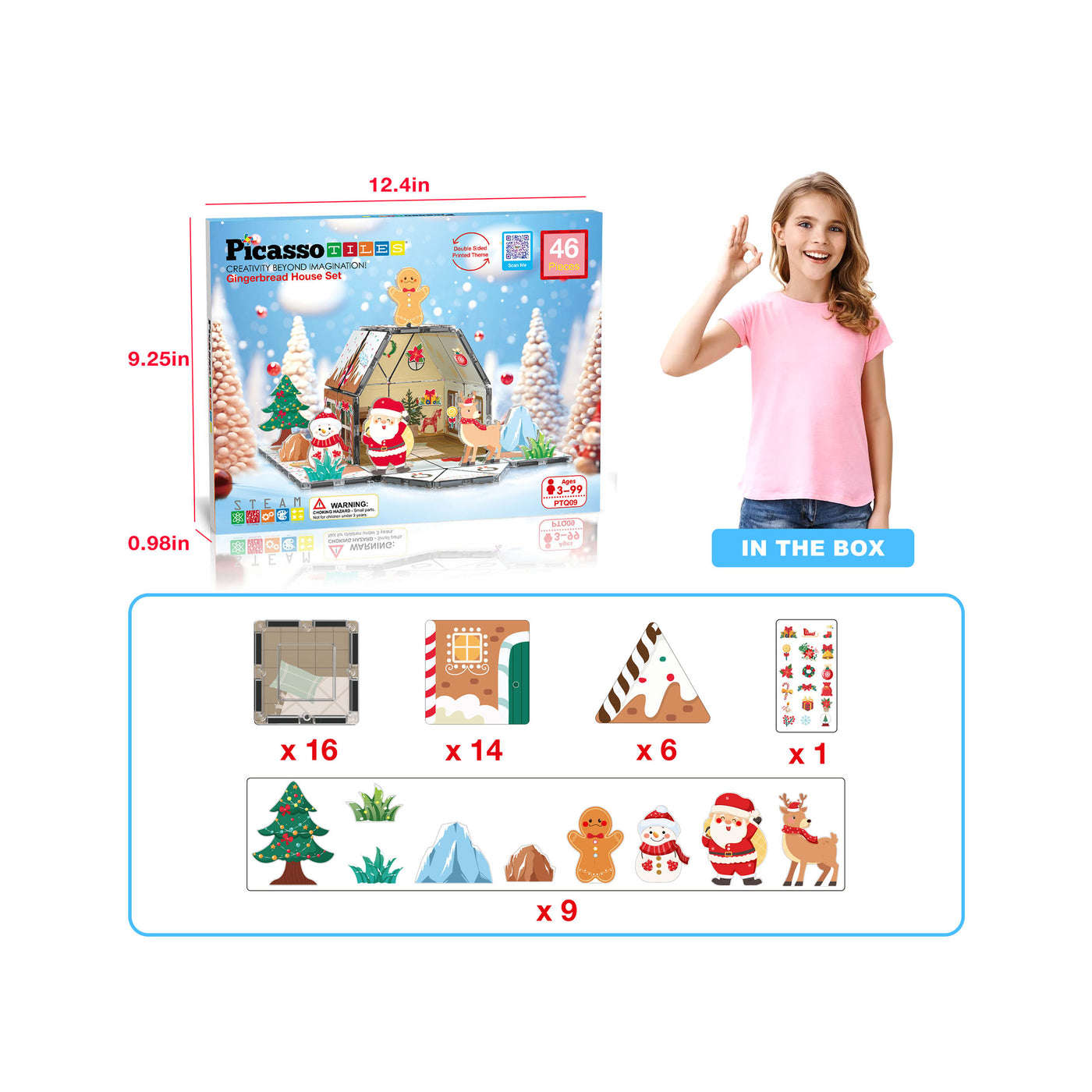 PicassoTiles Magnetic Gingerbread House Building Set - 46 Pieces