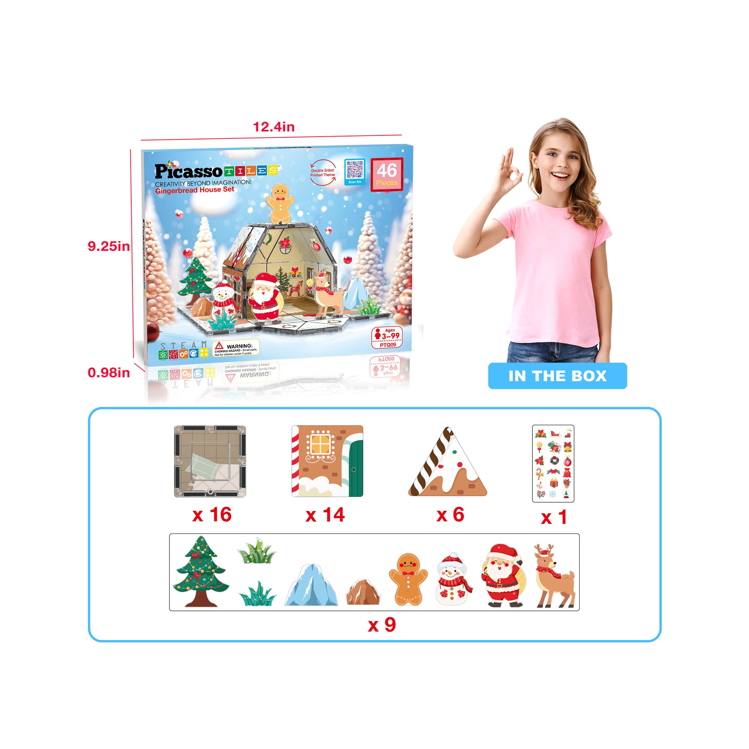 PicassoTiles Magnetic Gingerbread House Building Set - 46 Pieces