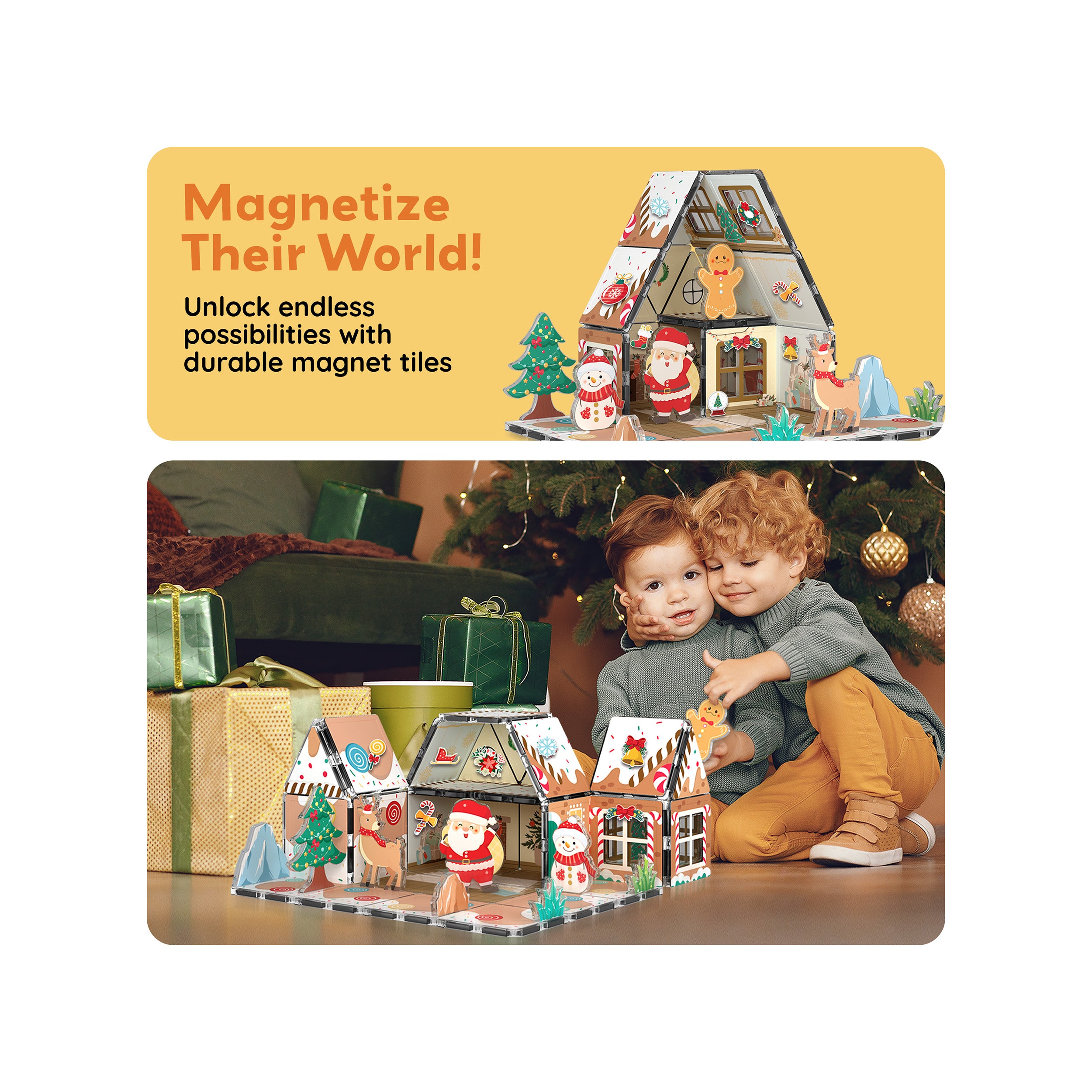 PicassoTiles Magnetic Tile Gingerbread House Holiday Set