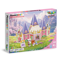 Product packaging box for a PicassoTiles 148-piece double-sided print magnetic princess castle set.