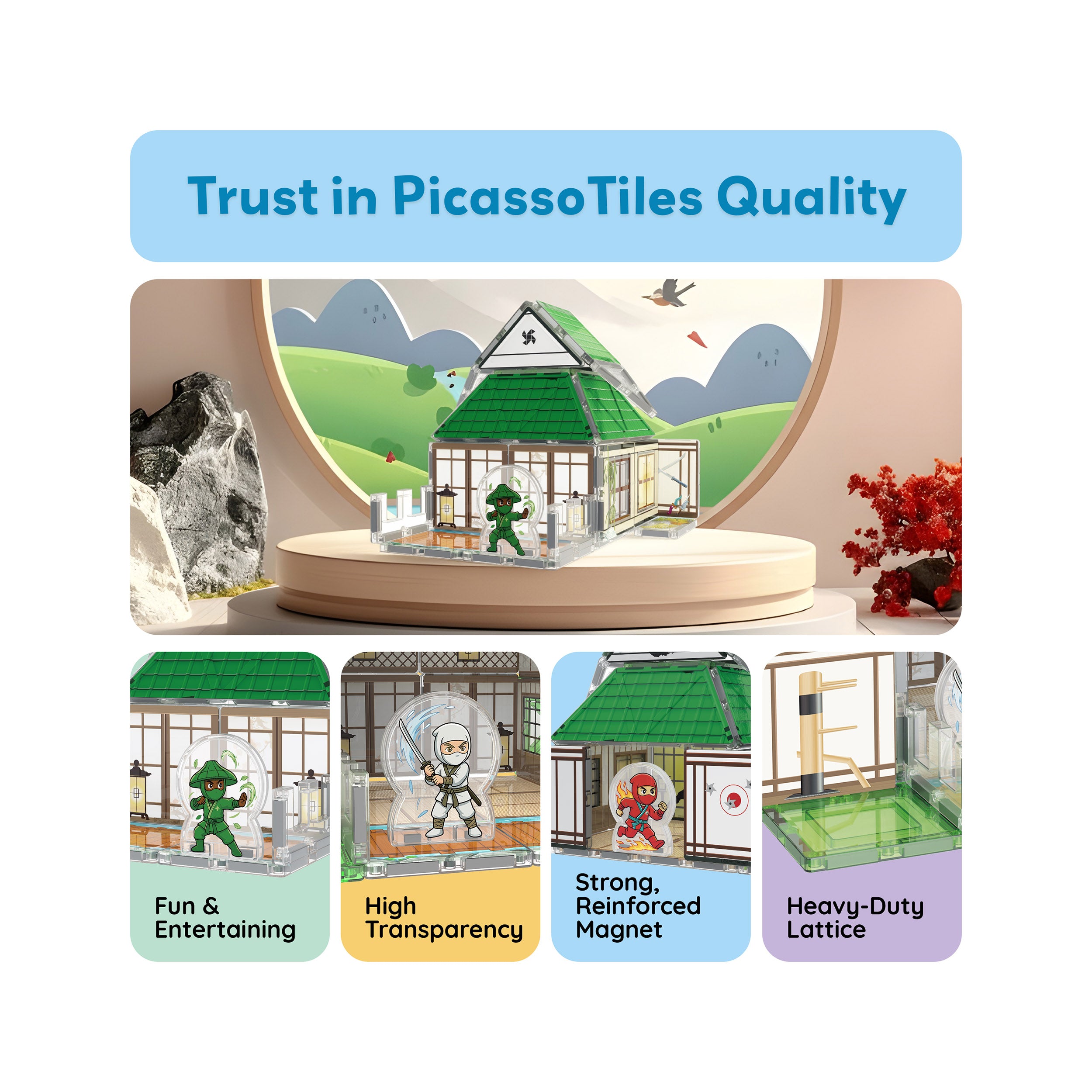 PicassoTiles Ninja Dojo Magnetic Tile Set 58pc