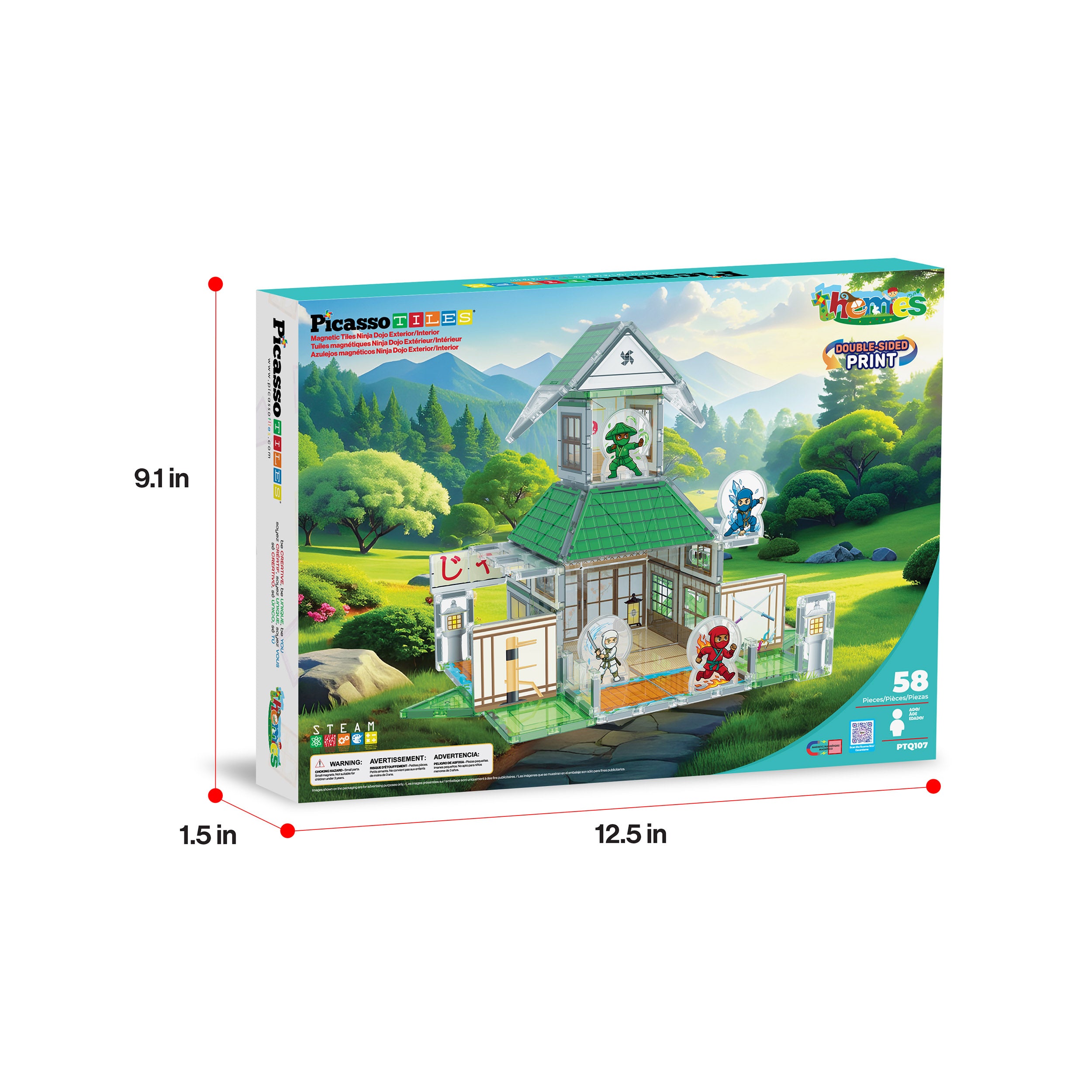 PicassoTiles Ninja Dojo Magnetic Tile Set 58pc