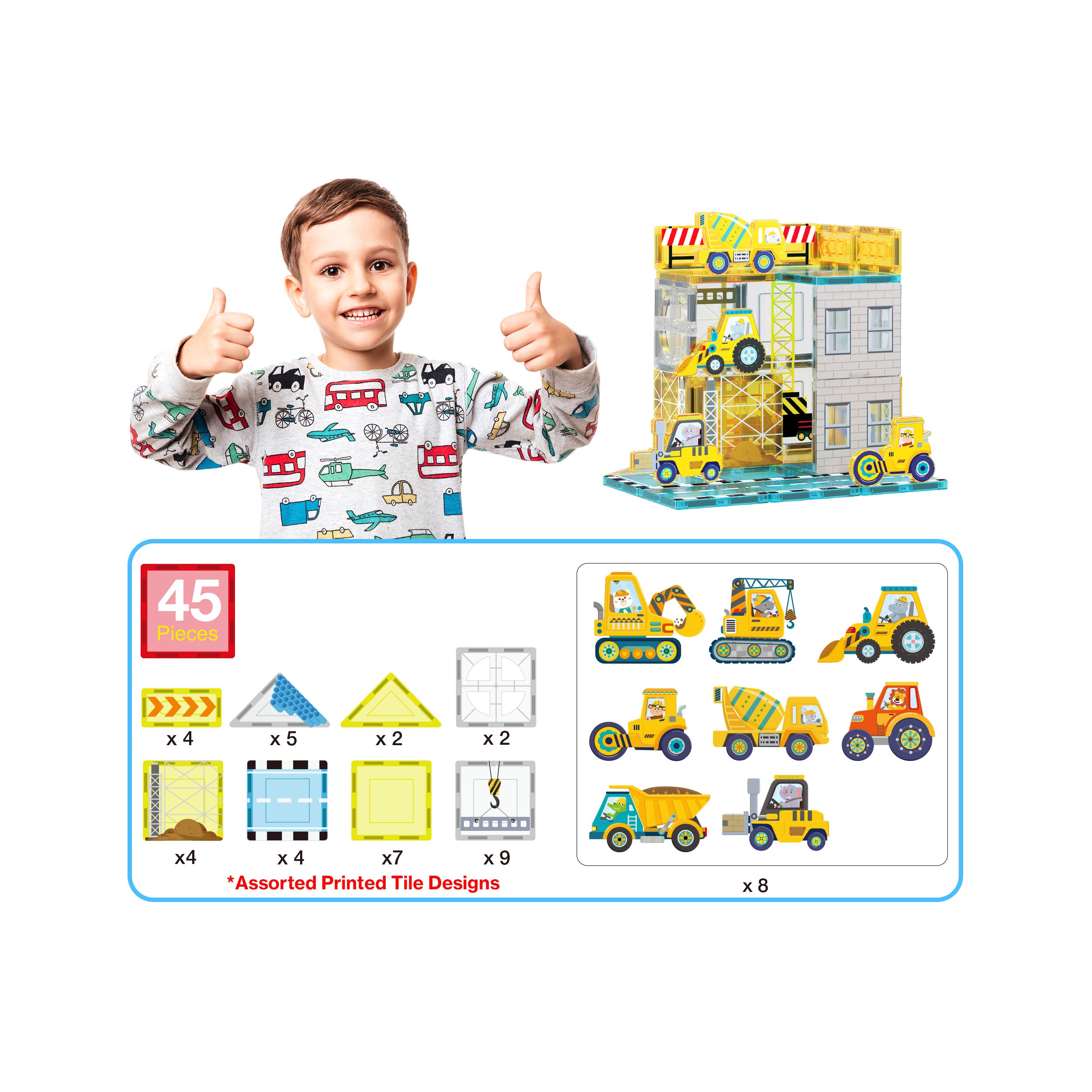 PicassoTiles Construction Adventure Magnet Tile Set with Action Figures